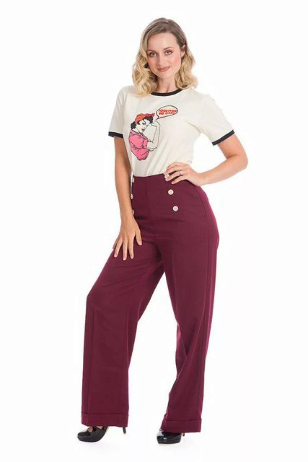 Banned Marlene-Hose Retro Adventures Ahead Burgunder Vintage Trousers 40er günstig online kaufen