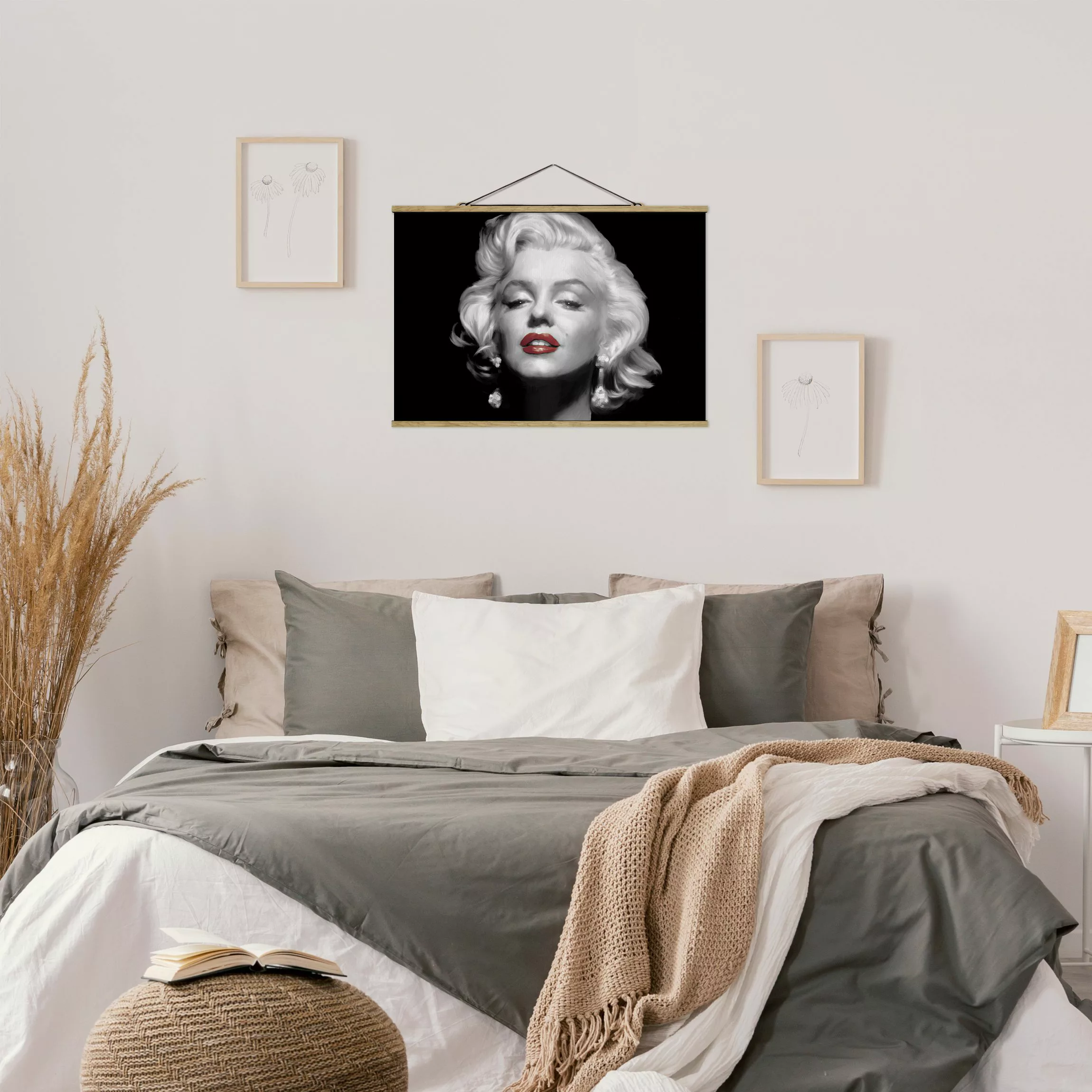 Stoffbild Kunstdruck mit Posterleisten - Querformat Marilyn mit roten Lippe günstig online kaufen