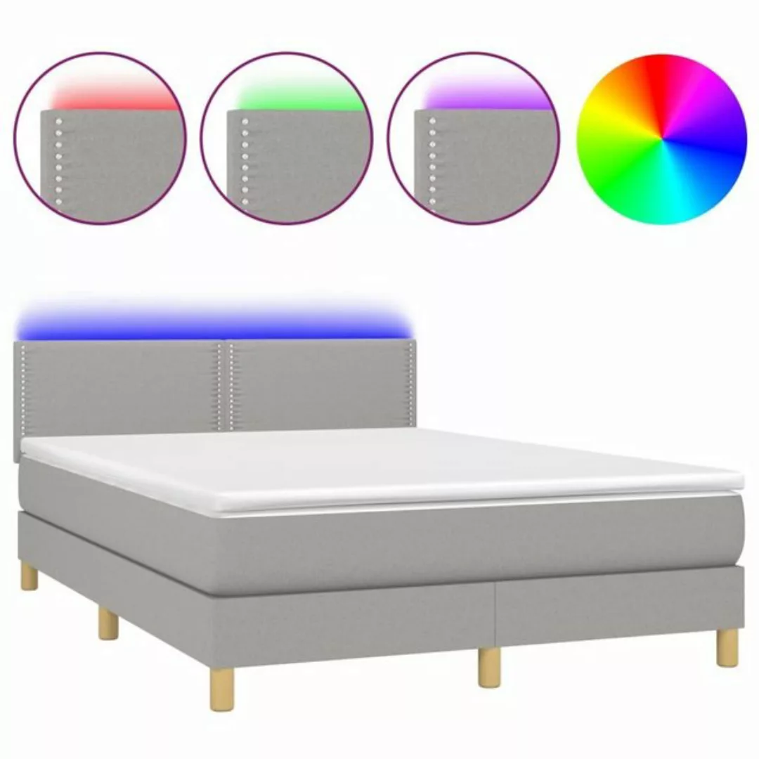 vidaXL Boxspringbett Boxspringbett mit Matratze LED Hellgrau 140x200 cm Sto günstig online kaufen