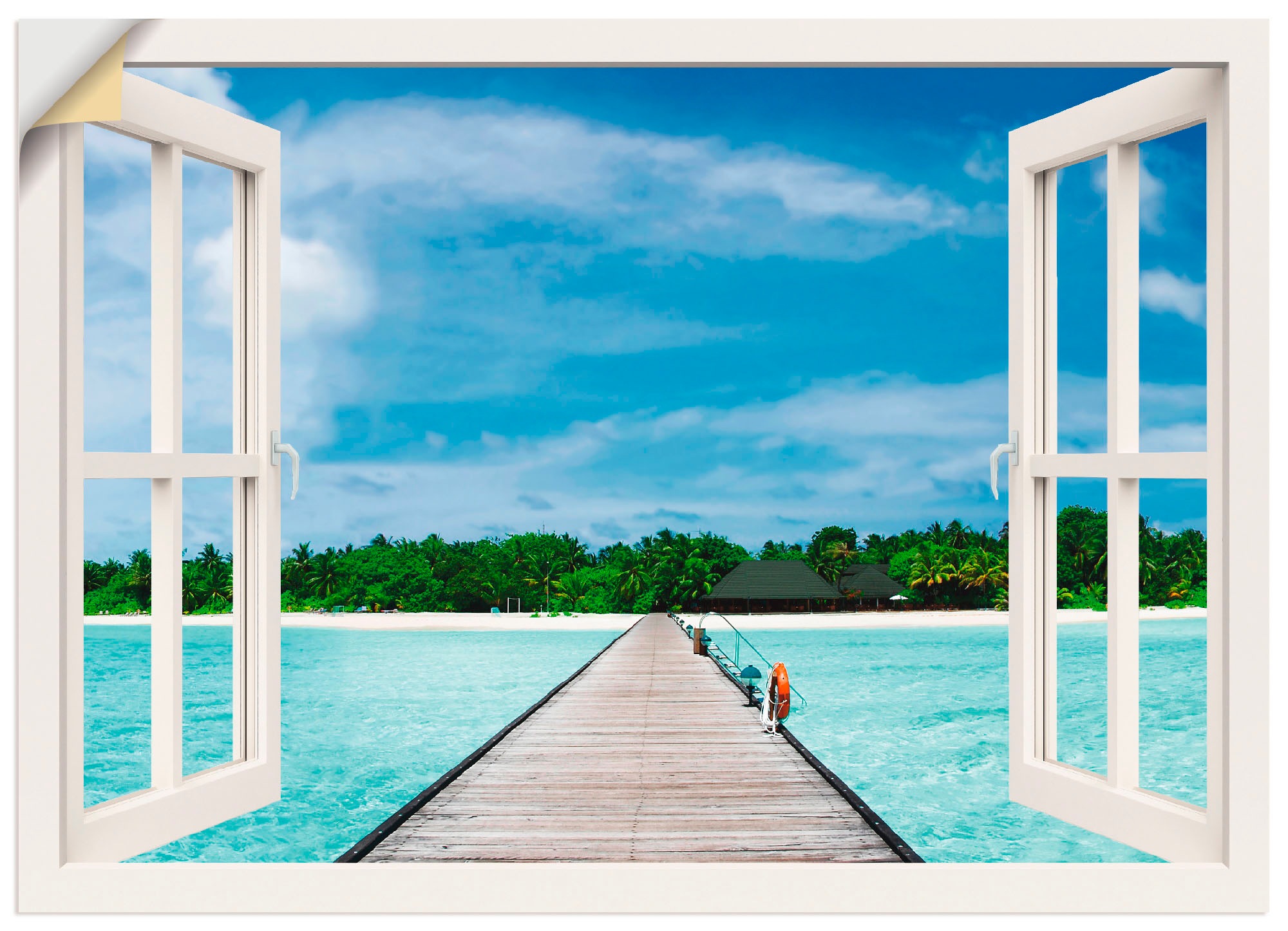 Artland Wandbild »Fensterblick maledivischen Paradies«, Fensterblick, (1 St günstig online kaufen