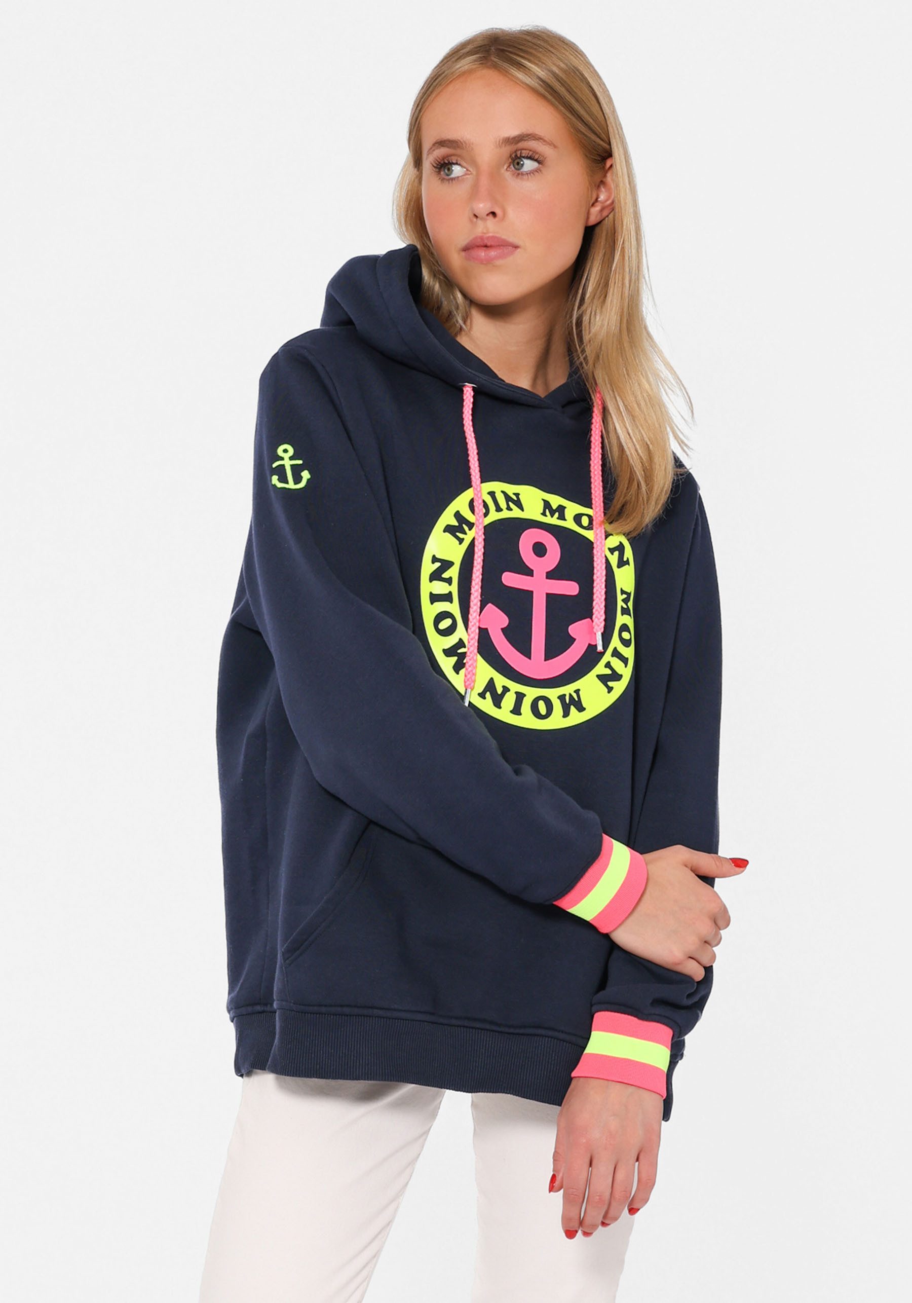 Zwillingsherz Hoodie Langarm, Kapuze, Neon-Details, Kordelzug, günstig online kaufen
