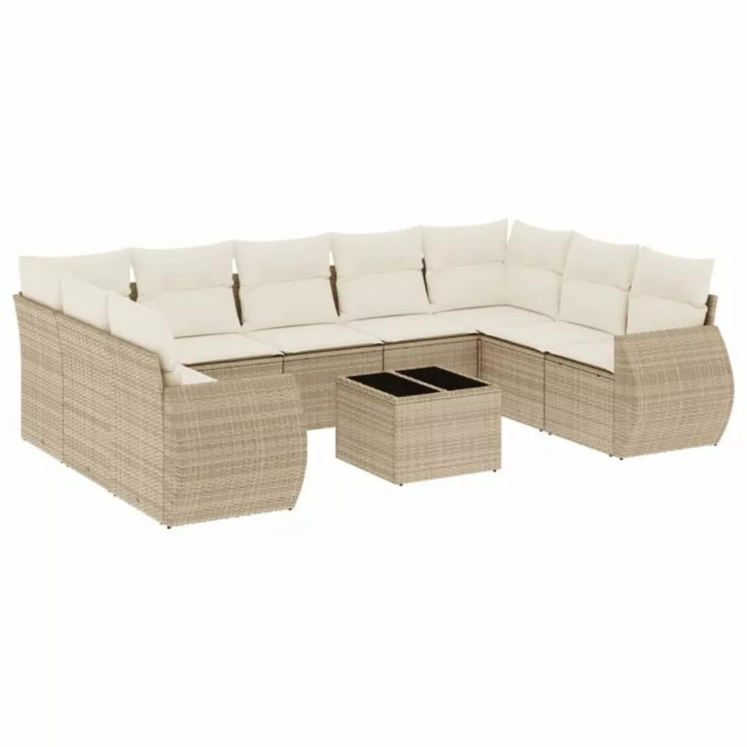 vidaXL Sofaelement 10-tlg. Garten-Sofagarnitur mit Kissen Beige Poly Rattan günstig online kaufen