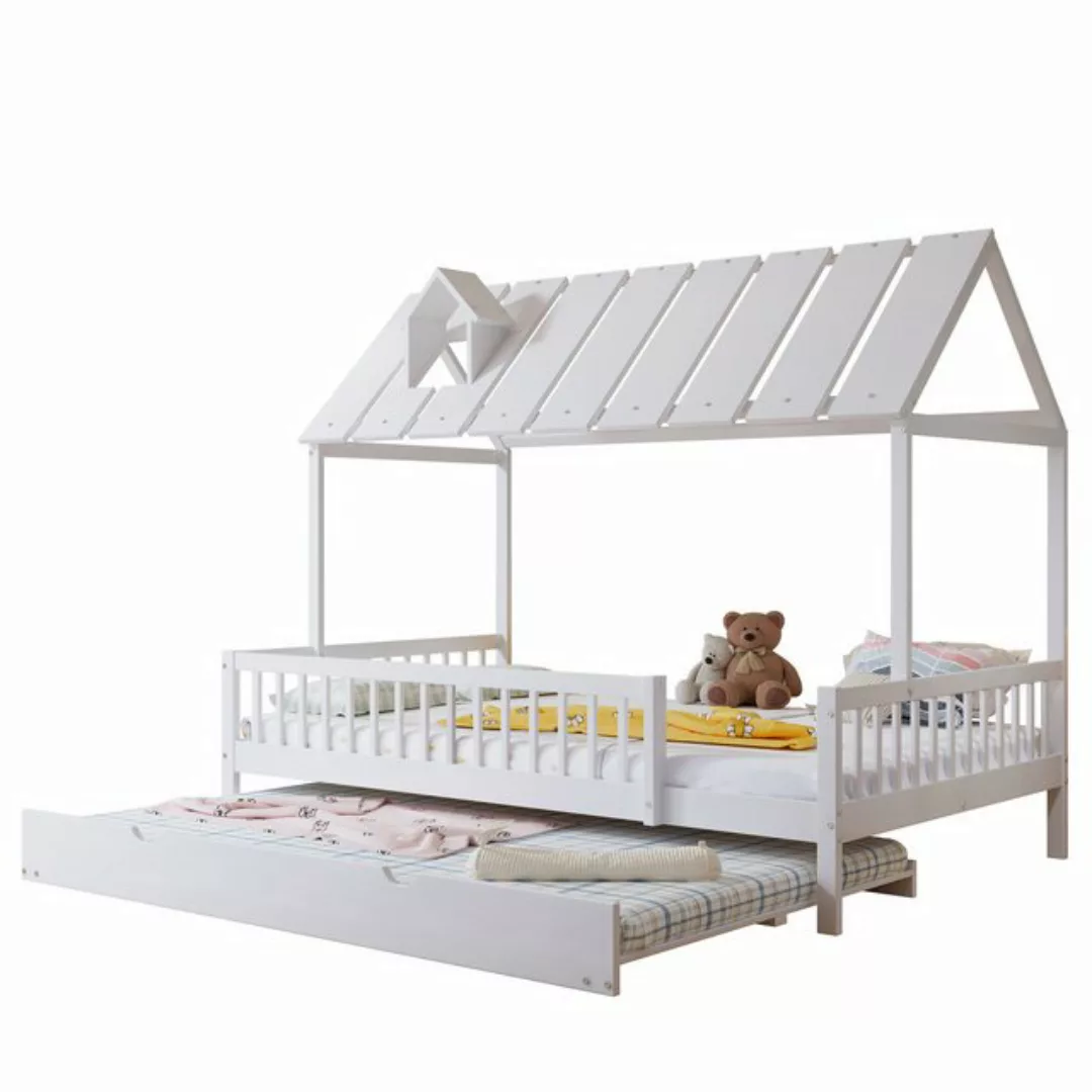 Merax Kinderbett 120x200/190 cm mit Ausziehbett (ohne Matratze), Hausbett m günstig online kaufen