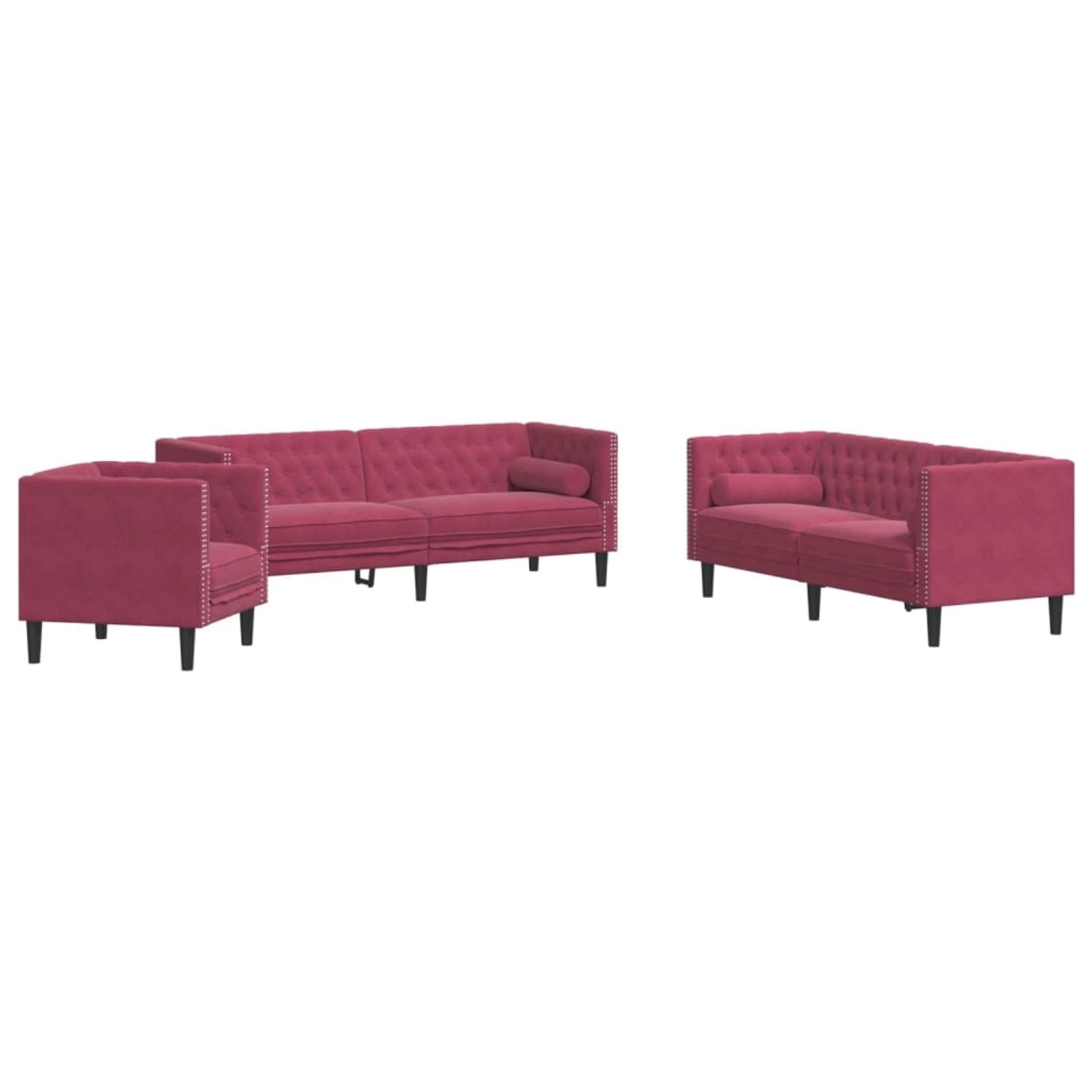 vidaXL 3-Tlg Chesterfield-Sofa-Set mit Nackenrollen Weinrot Samt 2149615 günstig online kaufen