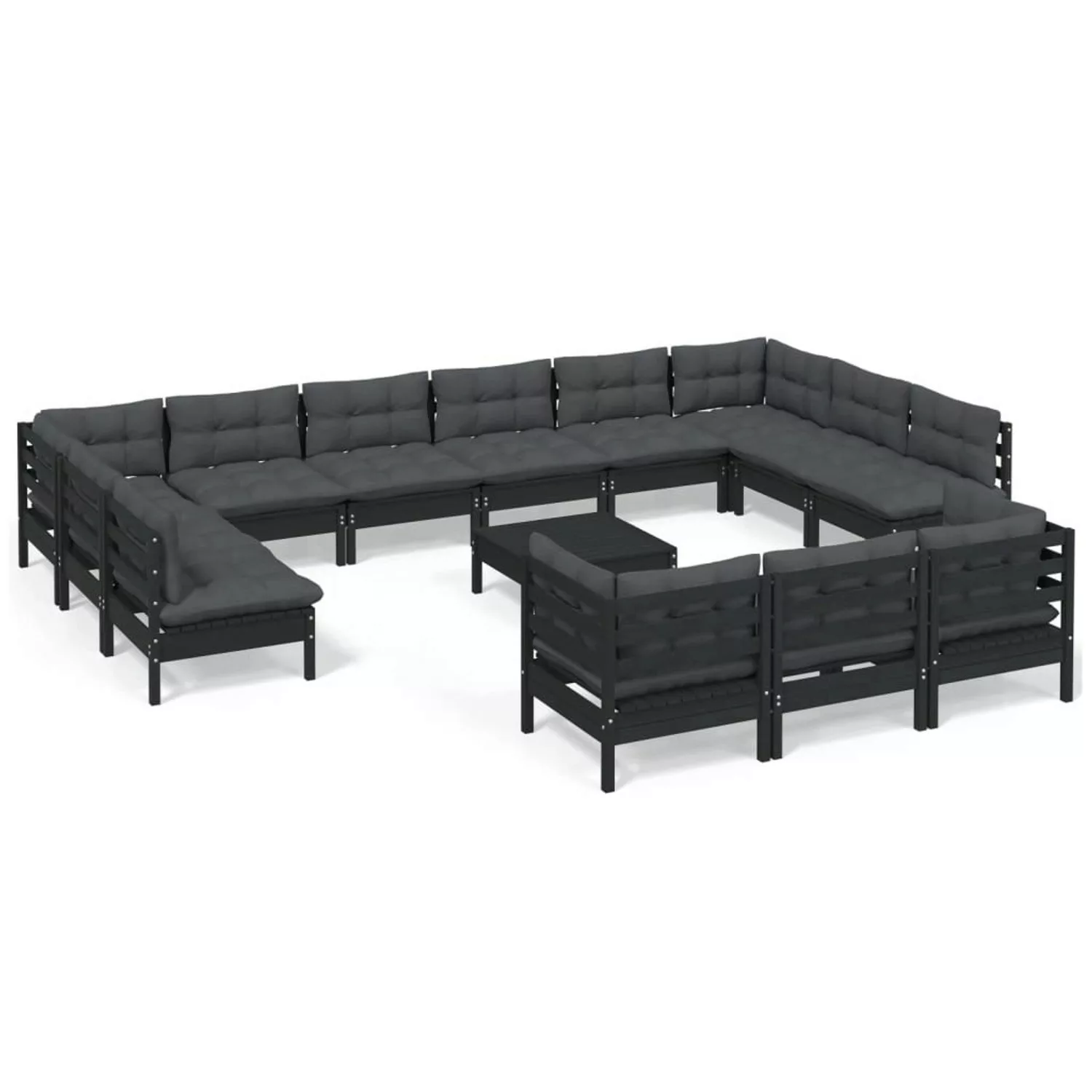 14-tlg. Garten-lounge-set Mit Kissen Schwarz Kiefernholz günstig online kaufen