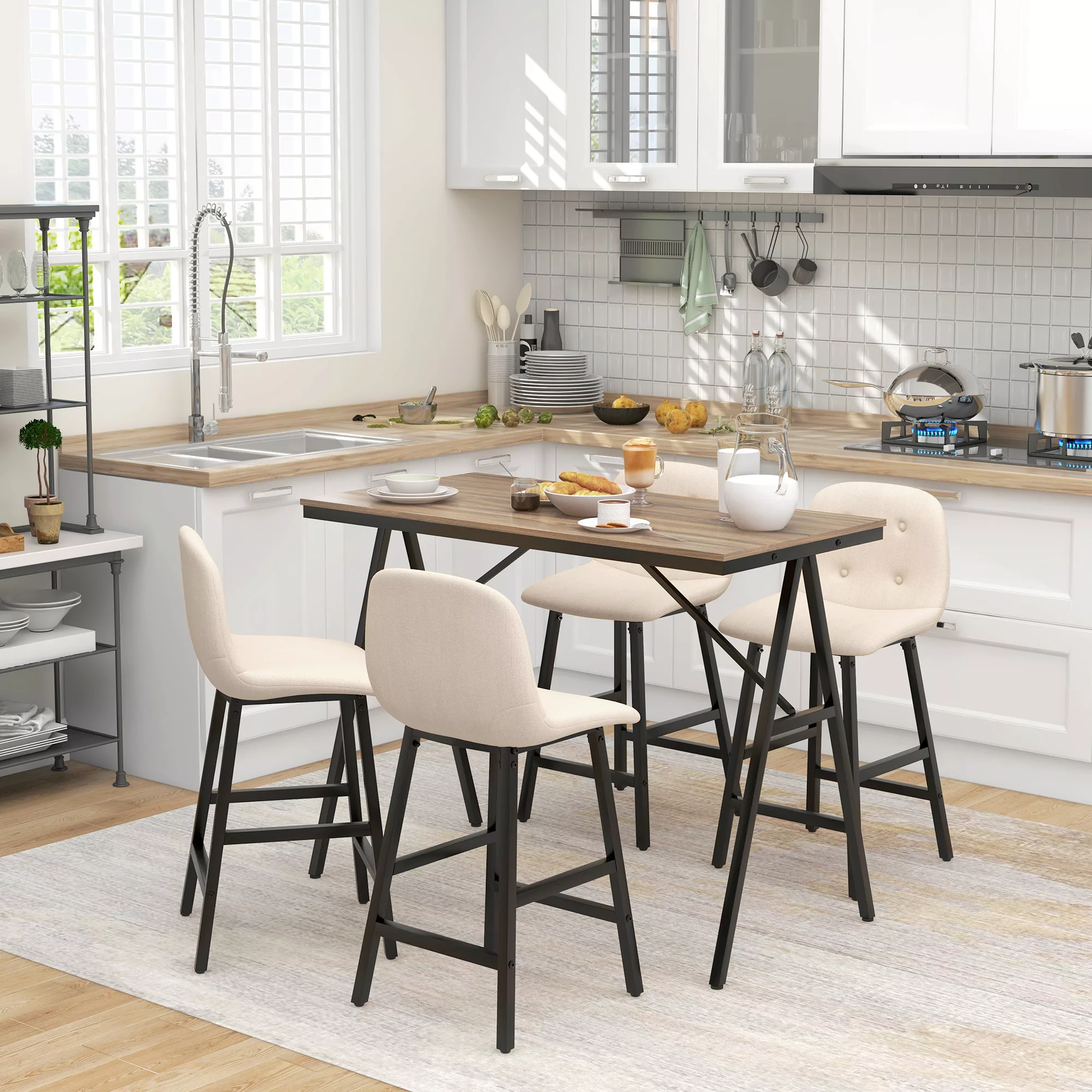 HOMCOM Bartisch mit Barhocker Set, 5-teilige Essgruppe, Küchentisch, Bistro günstig online kaufen