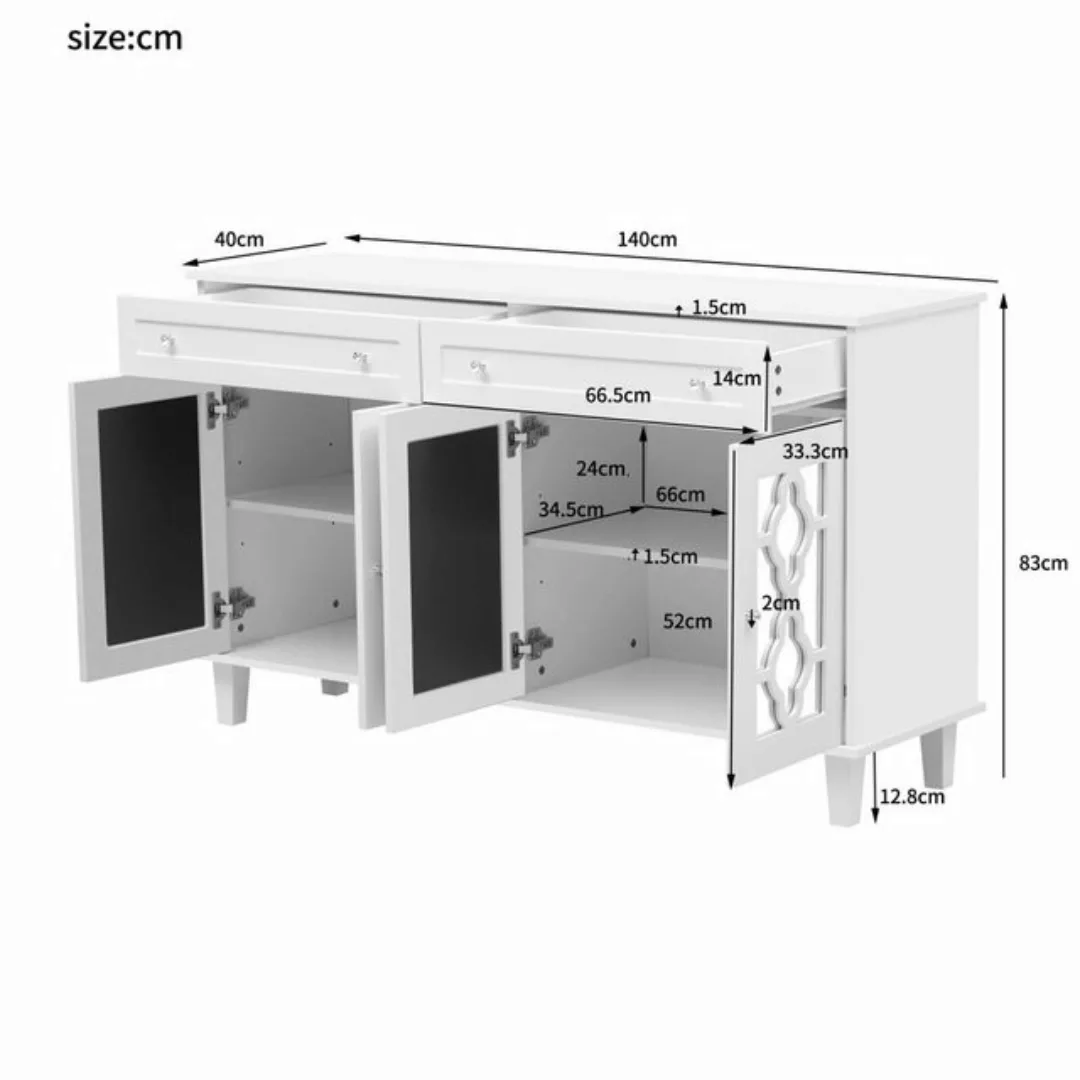 Furnishings Home Beistellschrank Sideboard mit 2 Schubladen + 4 Fächern (Se günstig online kaufen