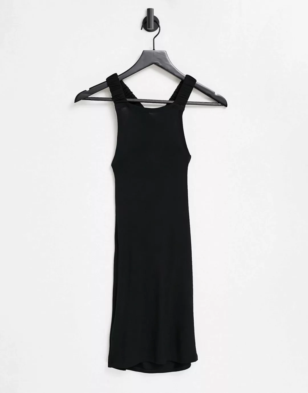 ASOS DESIGN – Hochgeschlossenes Minikleid in Schwarz mit dickem Trägerdesig günstig online kaufen