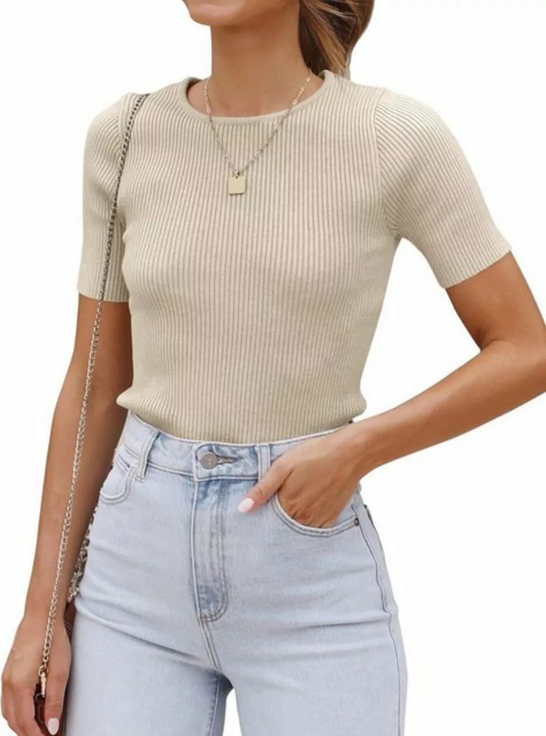 KIKI T-Shirt Kurzärmliges Slim-Fit-Top für Damen mit Rundhalsausschnitt günstig online kaufen