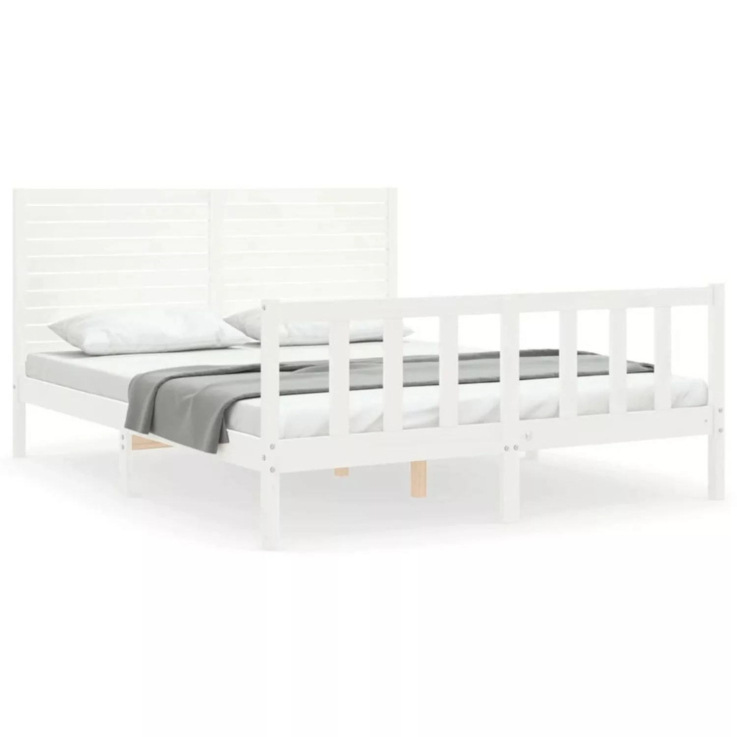 vidaXL Bettgestell Massivholzbett mit Kopfteil Weiß 160x200 cm Bett Bettges günstig online kaufen