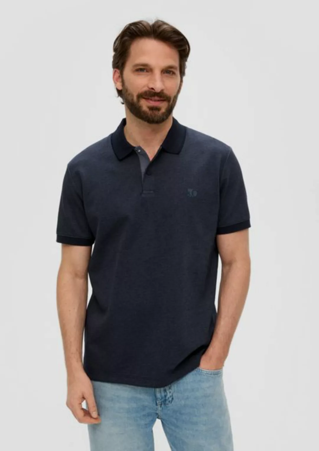 s.Oliver Kurzarmshirt Polo-Shirt mit Druckknöpfen Label-Patch günstig online kaufen