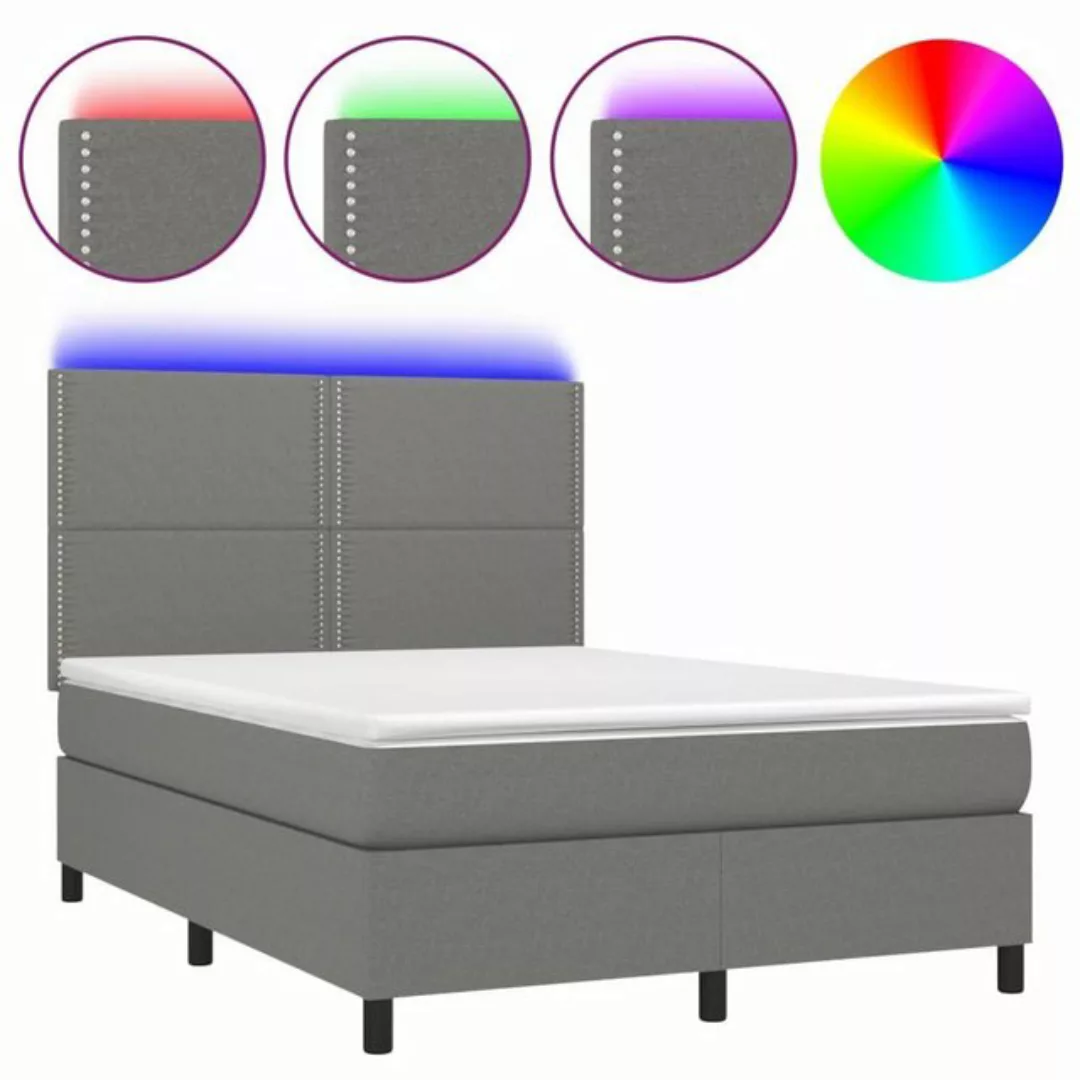 vidaXL Bettgestell Boxspringbett mit Matratze LED Dunkelgrau 140x200 cm Sto günstig online kaufen