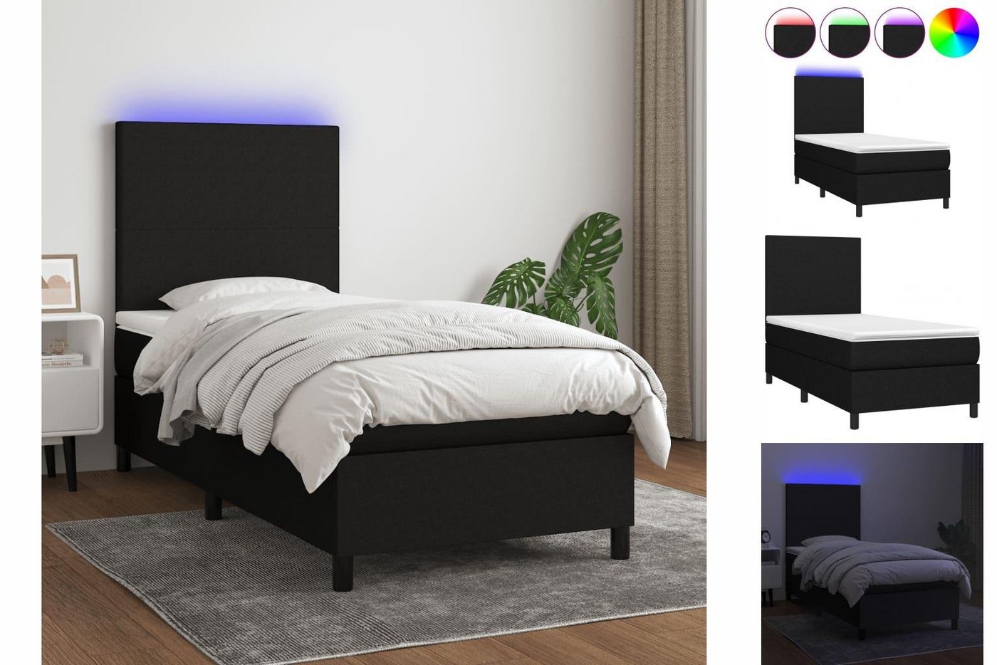 vidaXL Bettgestell Boxspringbett mit Matratze LED Schwarz 80x200 cm Stoff B günstig online kaufen