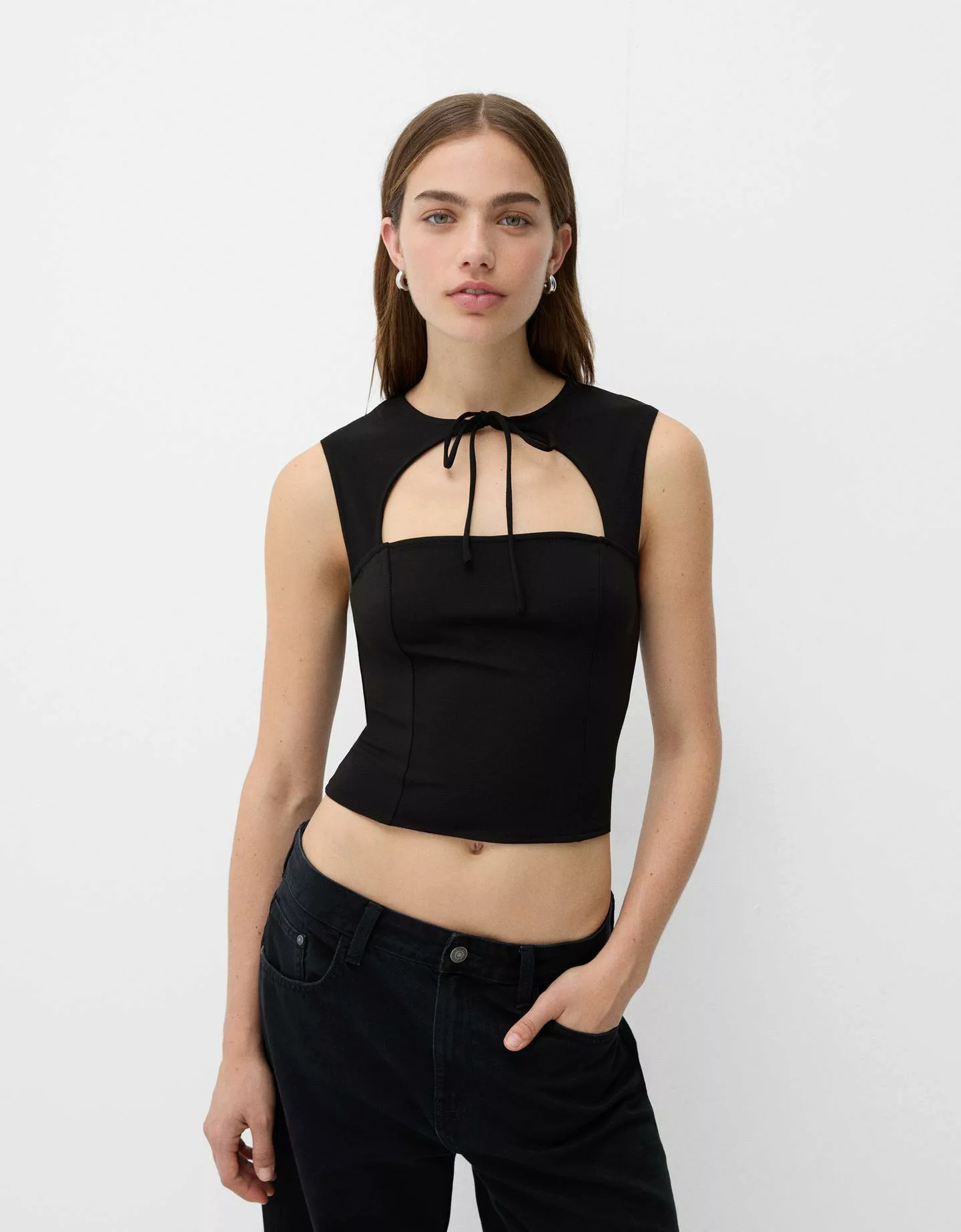 Bershka Ärmelloses Cropped-Top Damen Xs Schwarz günstig online kaufen