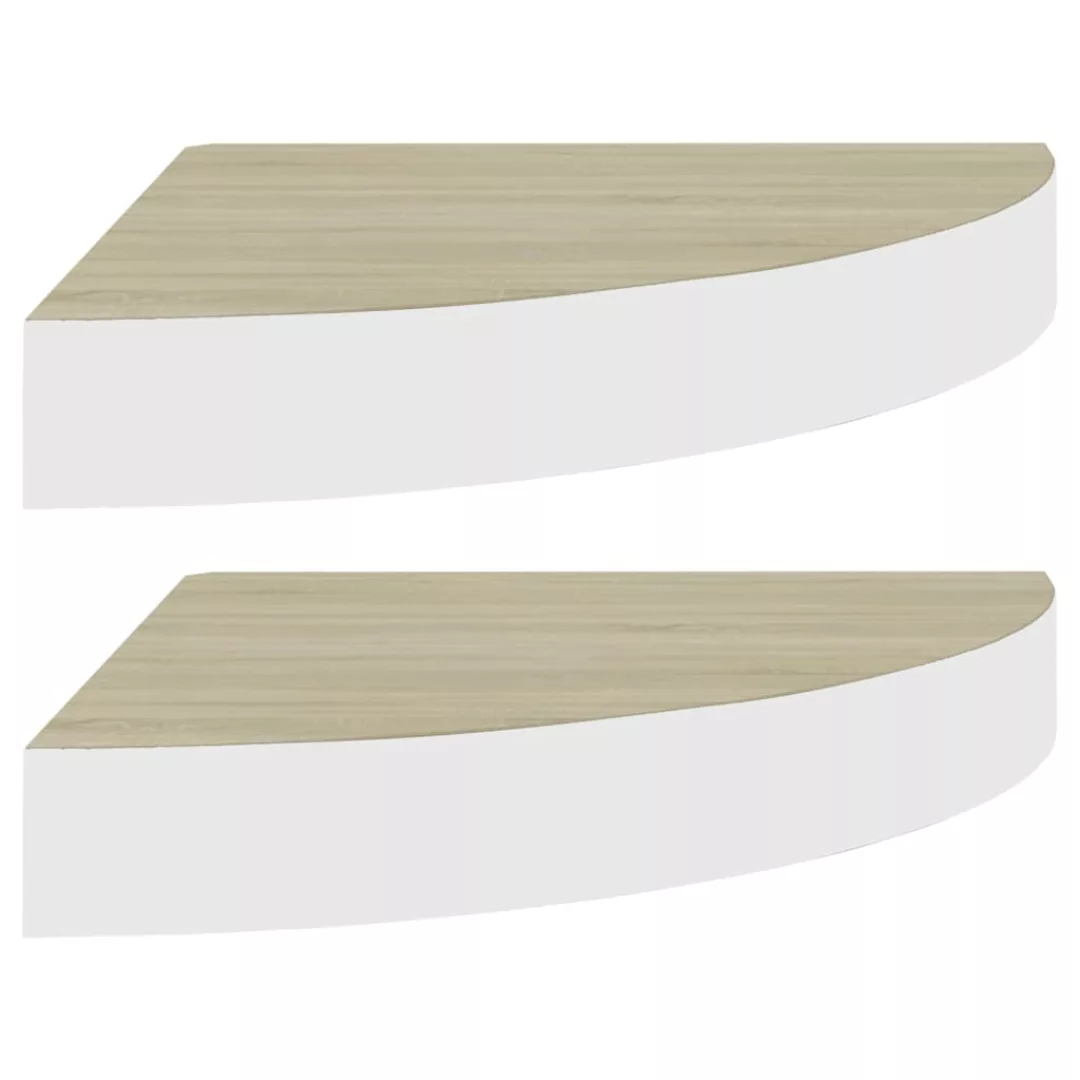 Eck-wandregal 2 Stk. Eiche Und Weiß 35x35x3,8 Cm Mdf günstig online kaufen