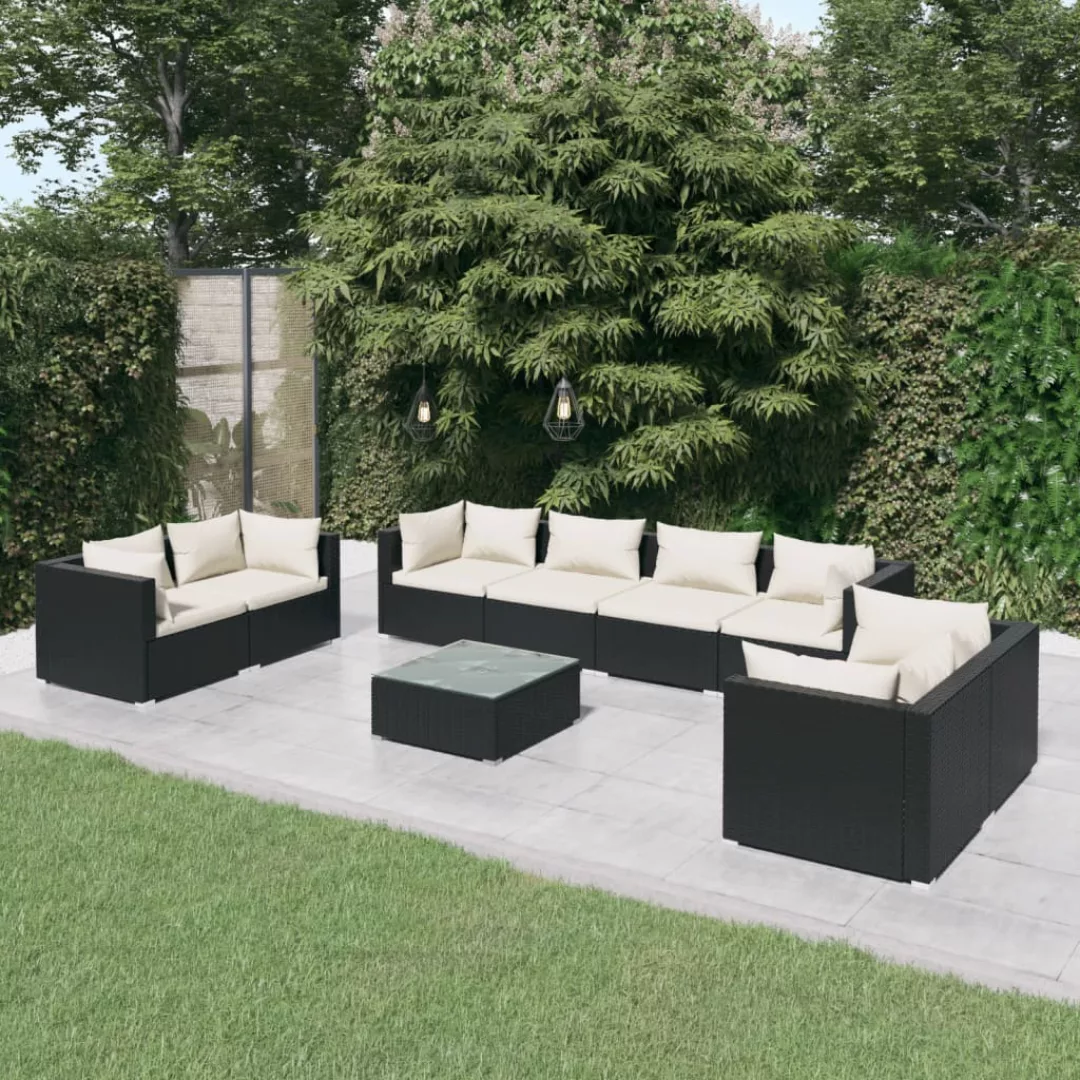 Vidaxl 9-tlg. Garten-lounge-set Mit Kissen Poly Rattan Schwarz günstig online kaufen