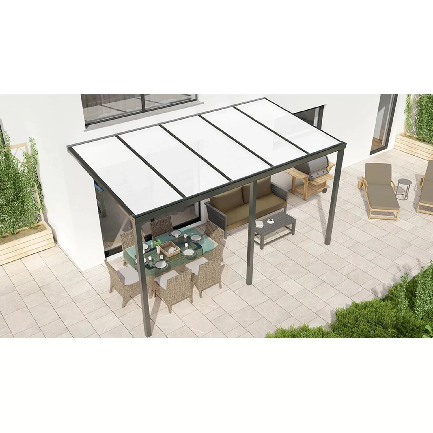 Terrassenüberdachung Basic 500 cm x 250 cm Anthrazit Glanz PC Opal günstig online kaufen