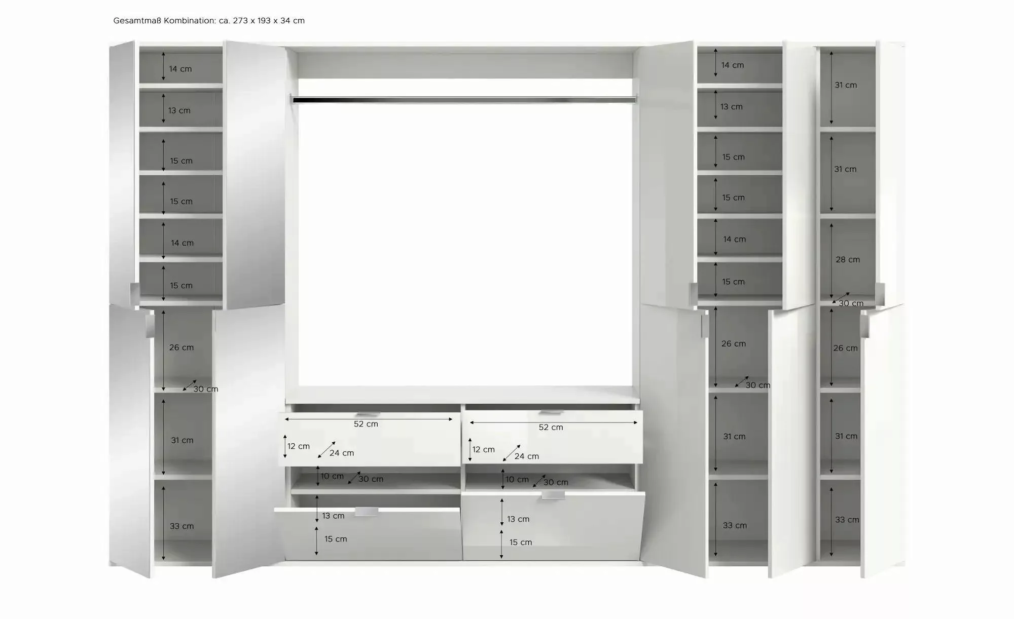 ebuy24 Kleiderschrank ProjektX Garderobenaufstellung 12 Türen, 2 Schubla günstig online kaufen