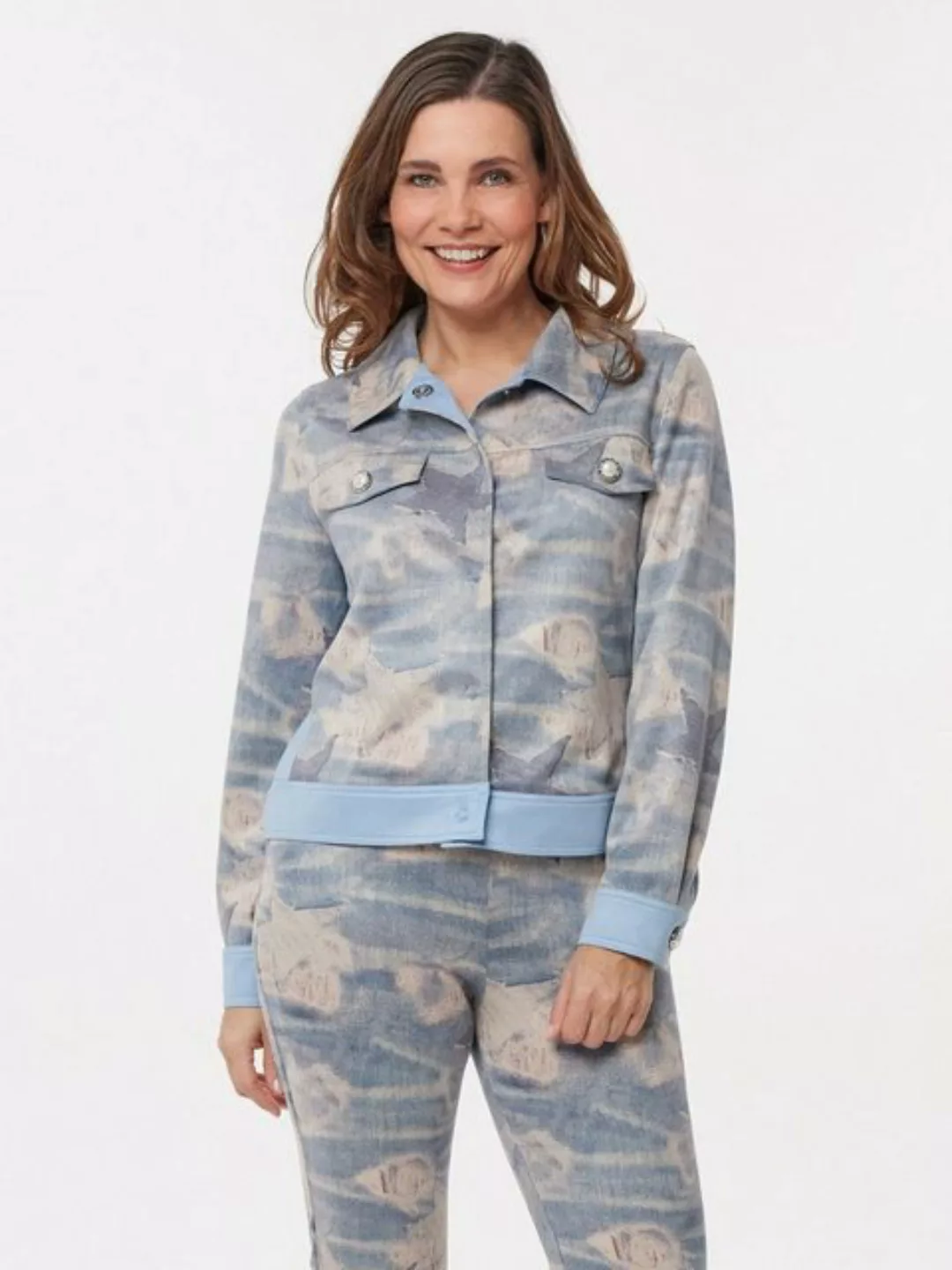 MONACO blue Jeansjacke Truckerjacke figurumspielend in Velourslederoptik günstig online kaufen