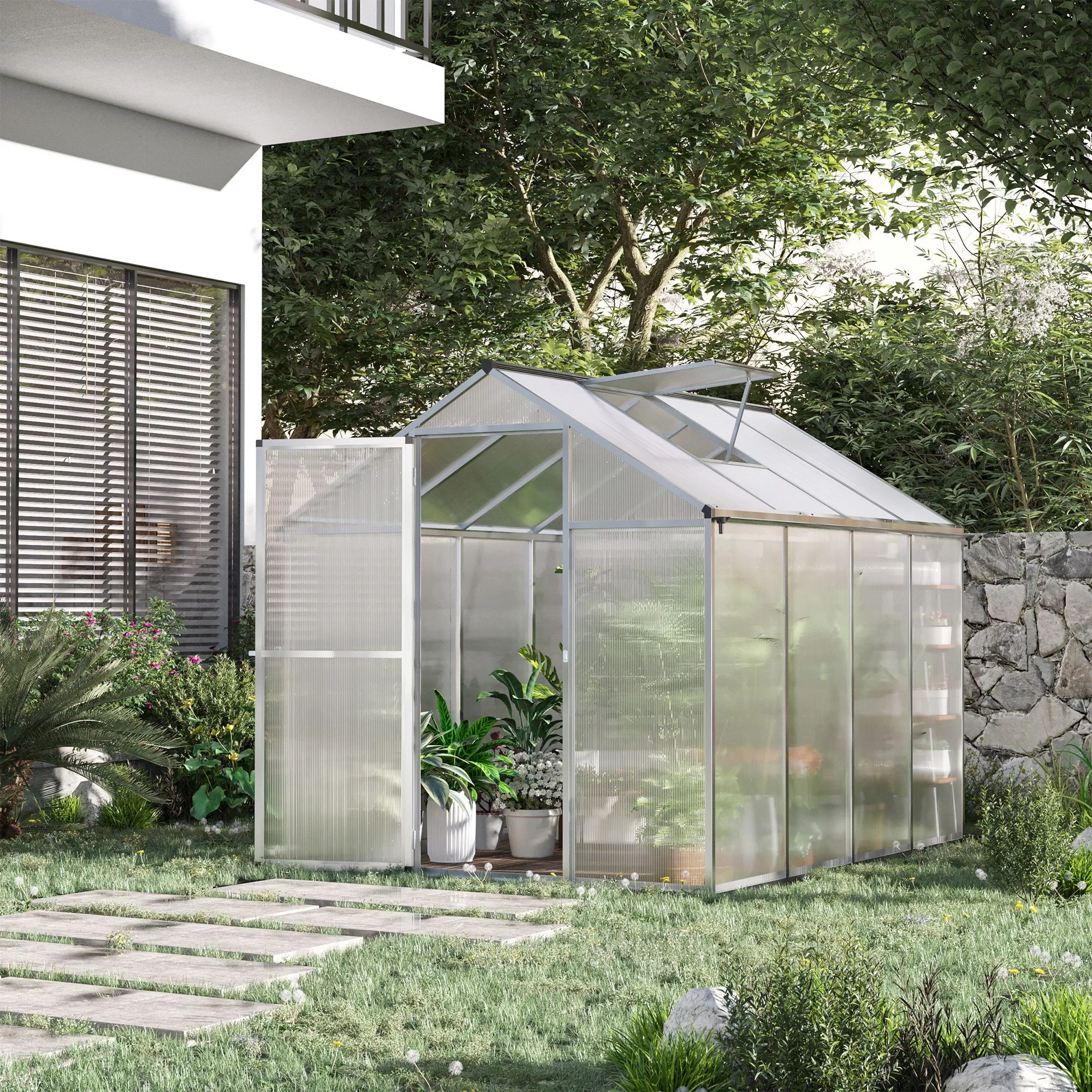 Outsunny Gewächshaus aus Aluminium und Polycarbonat in 4,6 m², Maße 2,42L x günstig online kaufen