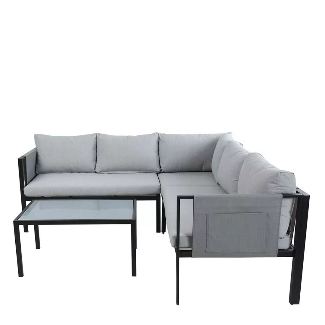 Lounge Outdoor Ecksofa in Grau und Schwarz inklusive Tisch (zweiteilig) günstig online kaufen