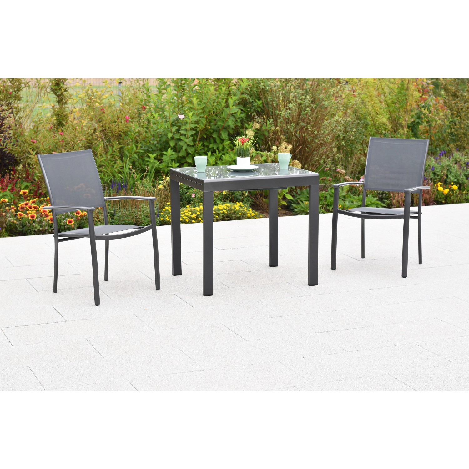 Merxx Milano Set 3-tlg. 2 Stapelsessel Balkon-Tisch Ausziehbar 80 (120) x 7 günstig online kaufen