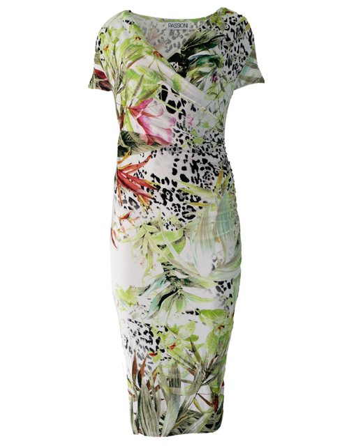 Passioni Druckkleid Kleid mit sommerlichem Blumendruck mit seitlicher Raffu günstig online kaufen
