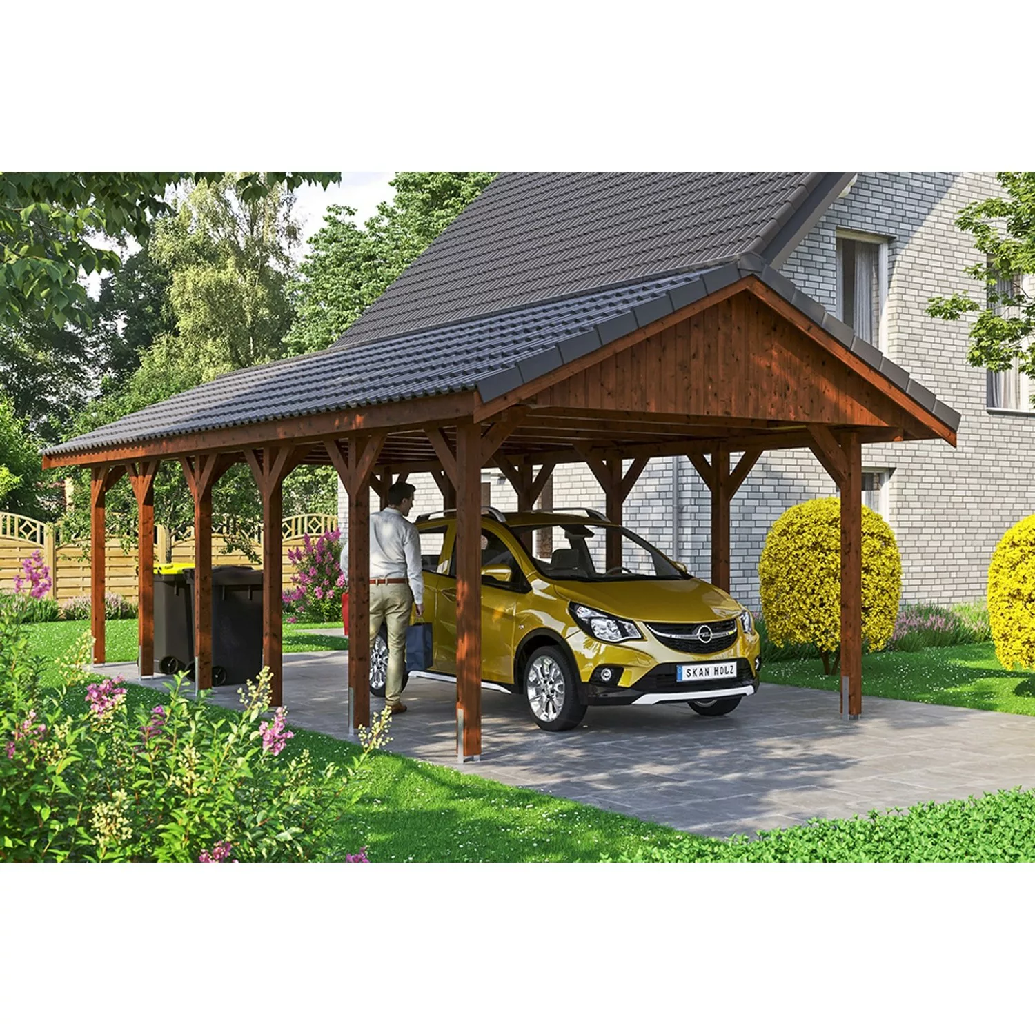 Satteldach-Carport Wallgau Nussbaum 430 x 900 cm Dachlattung günstig online kaufen