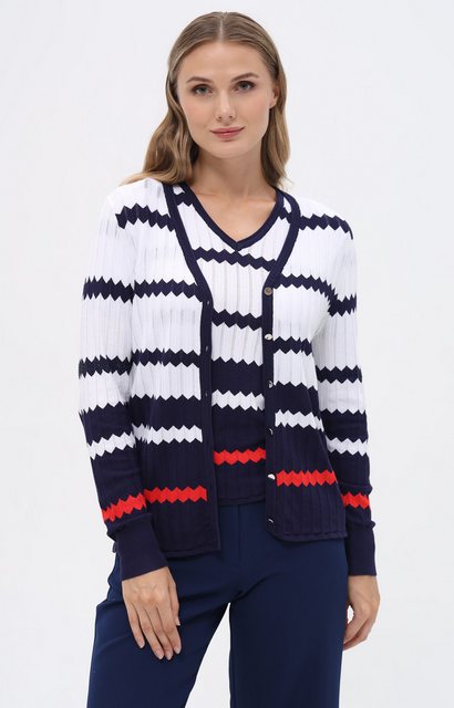 Passioni Cardigan Twinset in Marineblau, Weiß und Rot günstig online kaufen