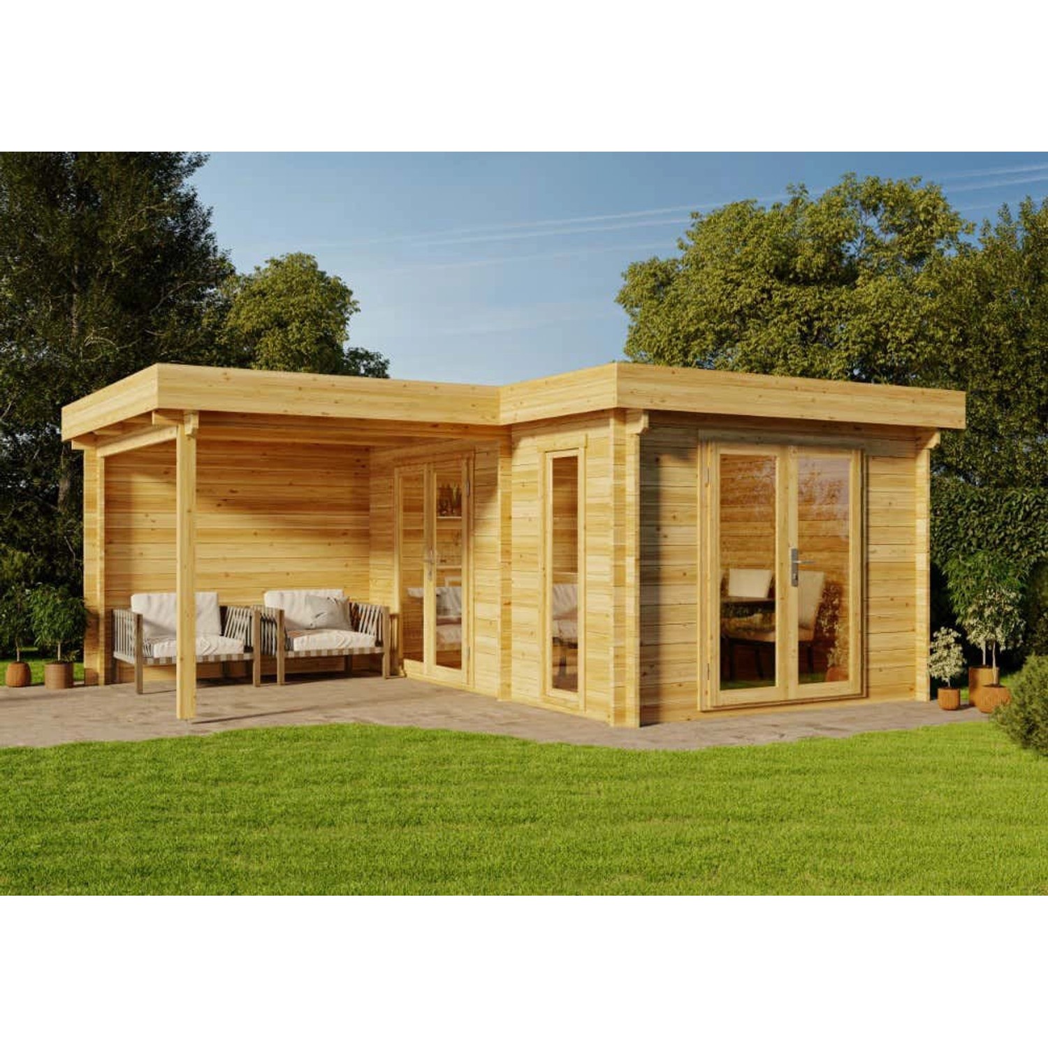 Alpholz Gartenhaus Quinta Flachdach 575 cm x 475 cm Rot günstig online kaufen