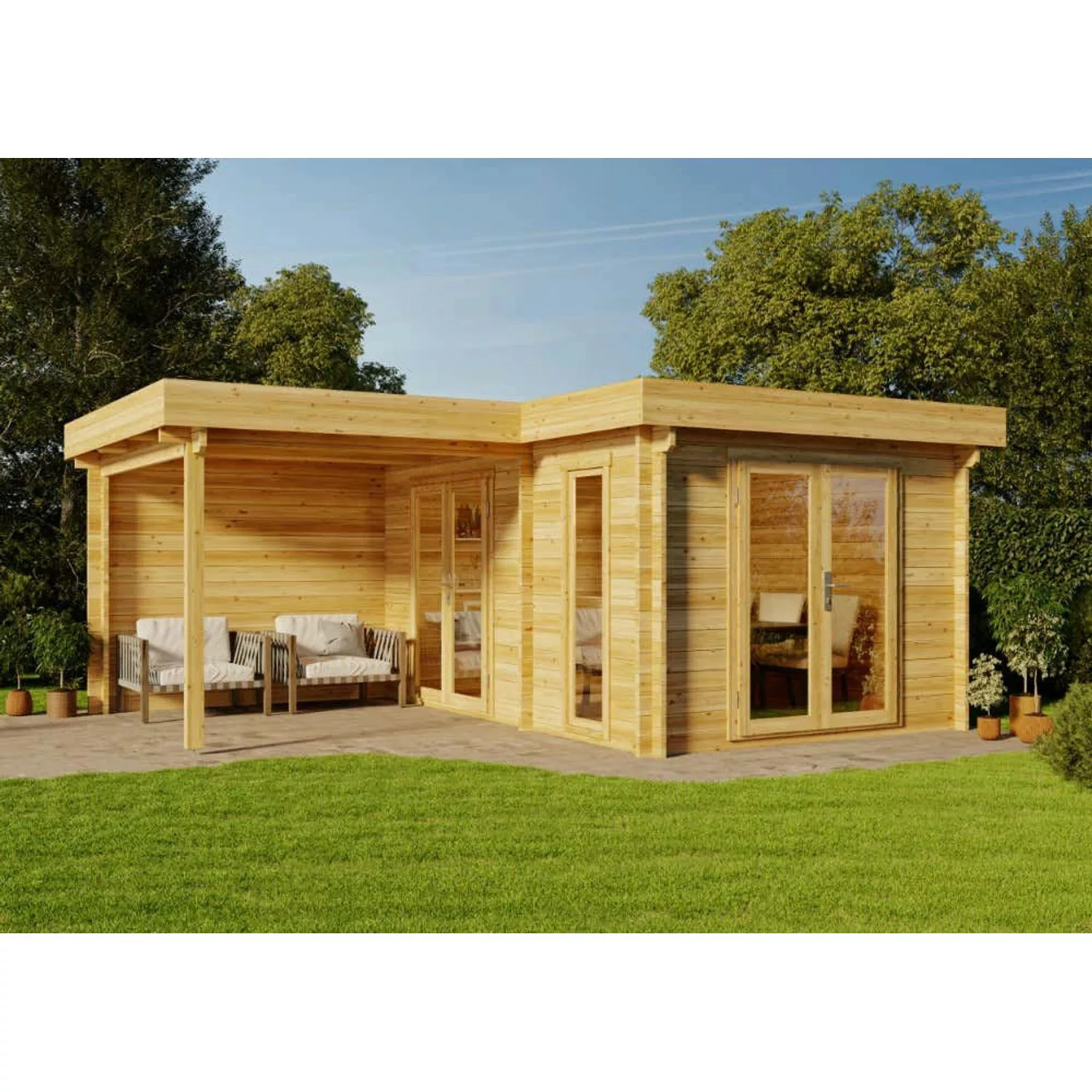 Alpholz Gartenhaus Quinta Flachdach 575 cm x 475 cm Rot günstig online kaufen