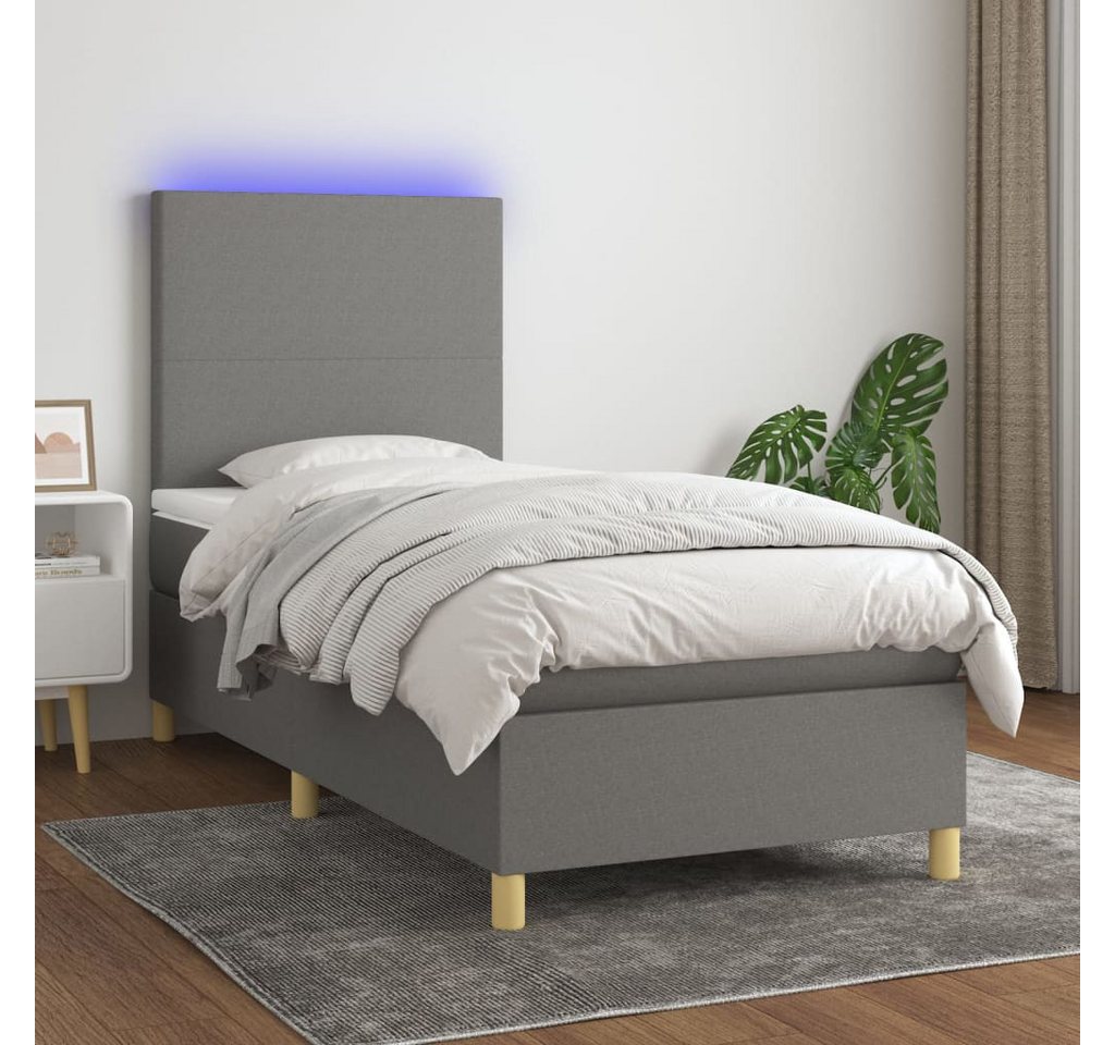 vidaXL Boxspringbett (90 x 190 cm, Schlichtes Design, Dunkelgrau), mit LED günstig online kaufen