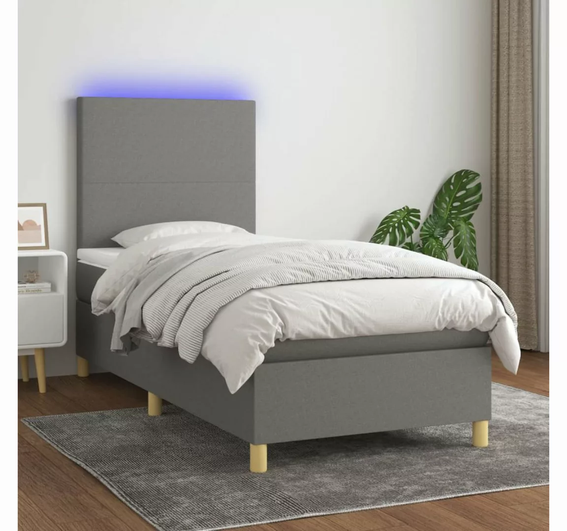 vidaXL Boxspringbett Boxspringbett mit Matratze LED Dunkelgrau 100x200 cm S günstig online kaufen