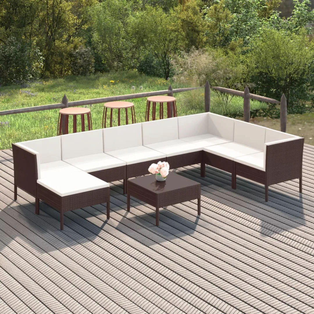 9-tlg. Garten-lounge-set Mit Auflagen Poly Rattan Braun günstig online kaufen