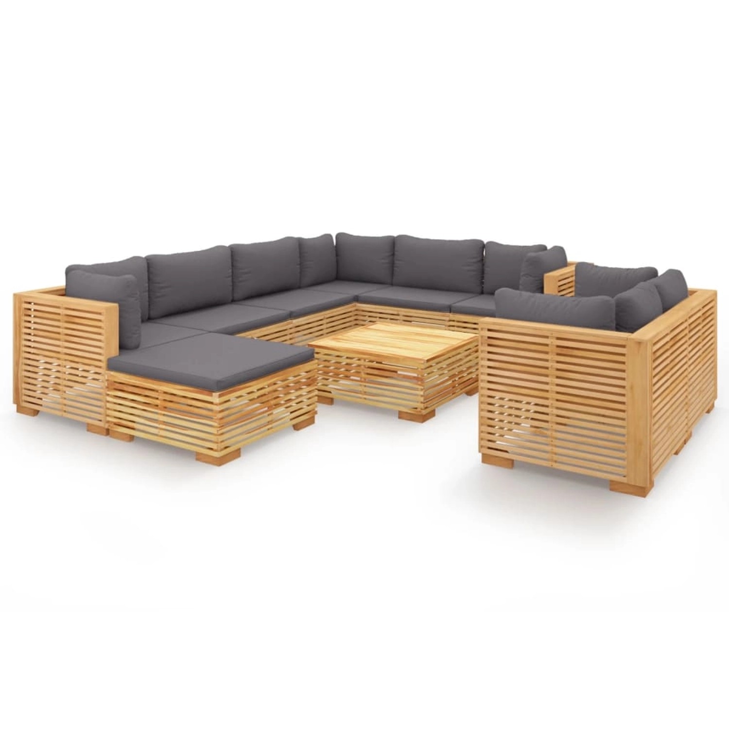 vidaXL 10-tlg Garten-Lounge-Set mit Kissen Massivholz Teak günstig online kaufen