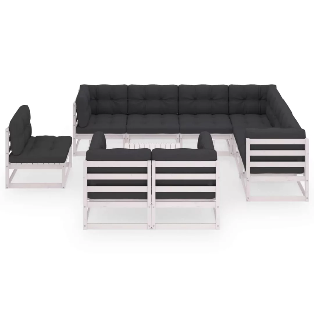 10-tlg. Garten-lounge-set Mit Kissen Weiß Kiefer Massivholz günstig online kaufen