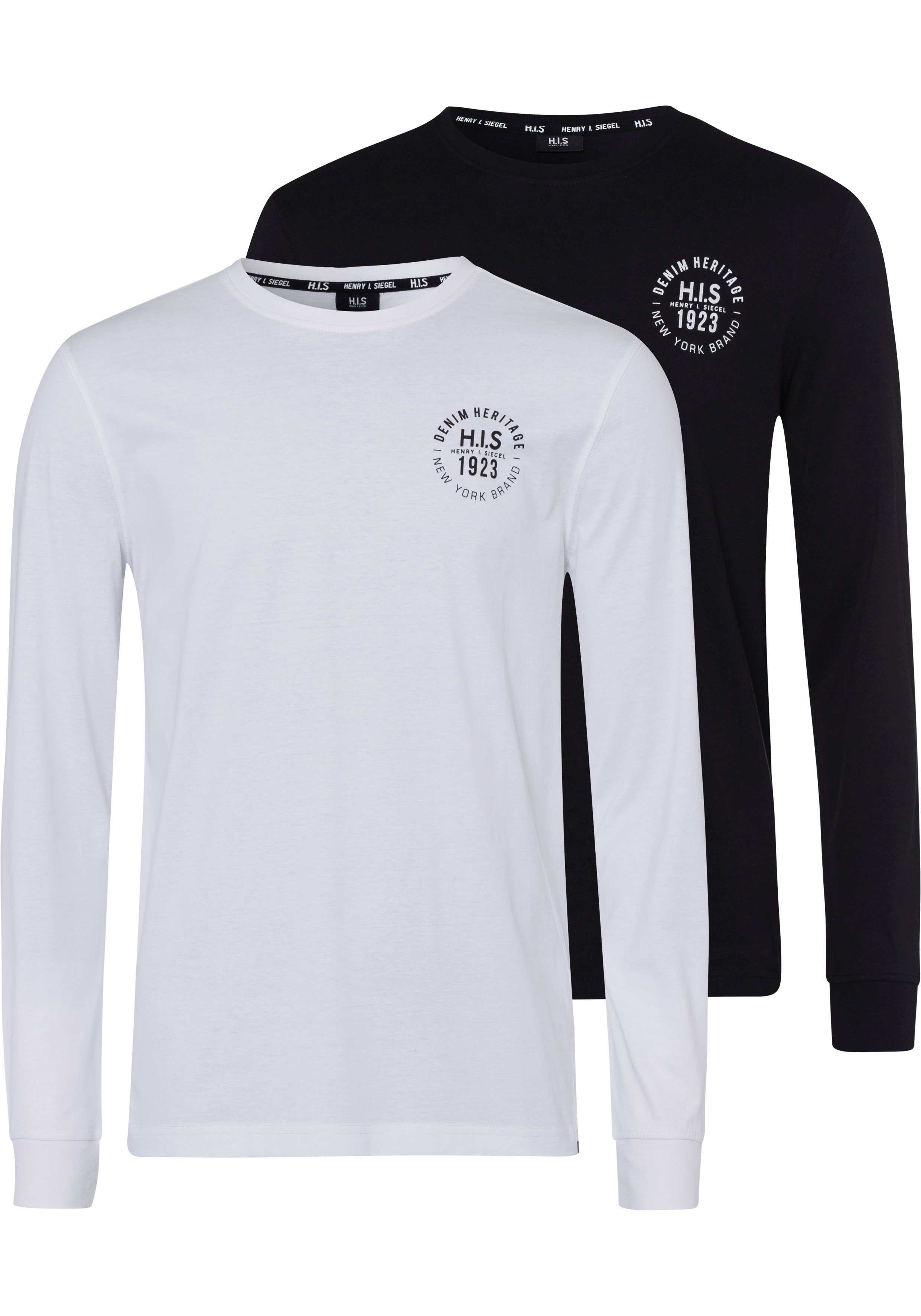 H.I.S Langarmshirt, (Packung, 2 tlg., 2er-Pack), Langarm, bedruckt, Rundhal günstig online kaufen