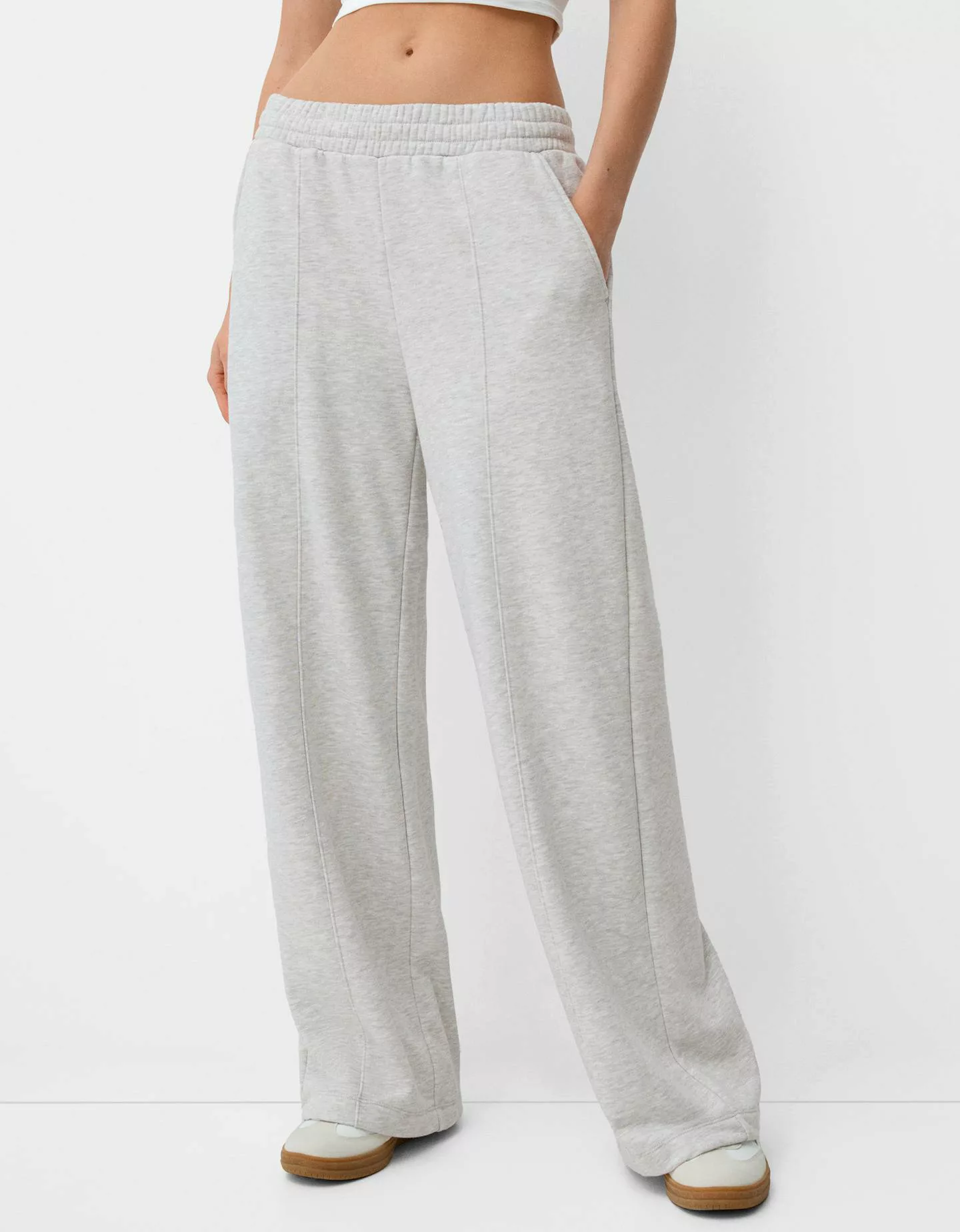 Bershka Wide Leg Hose Aus Plüsch Damen Xl Grau günstig online kaufen