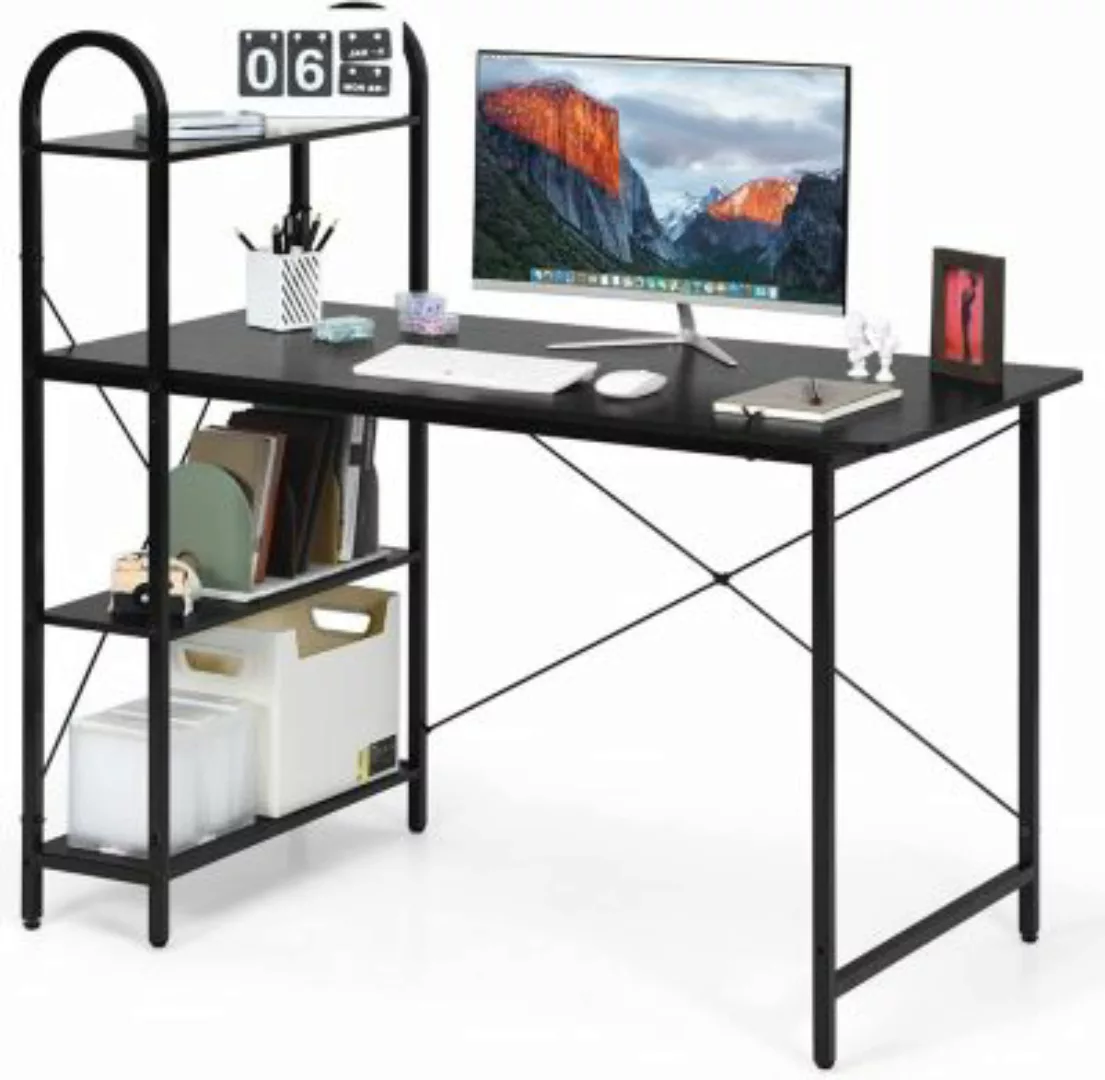 COSTWAY® Schreibtische Computertisch Mit 3 Ablägen schwarz günstig online kaufen