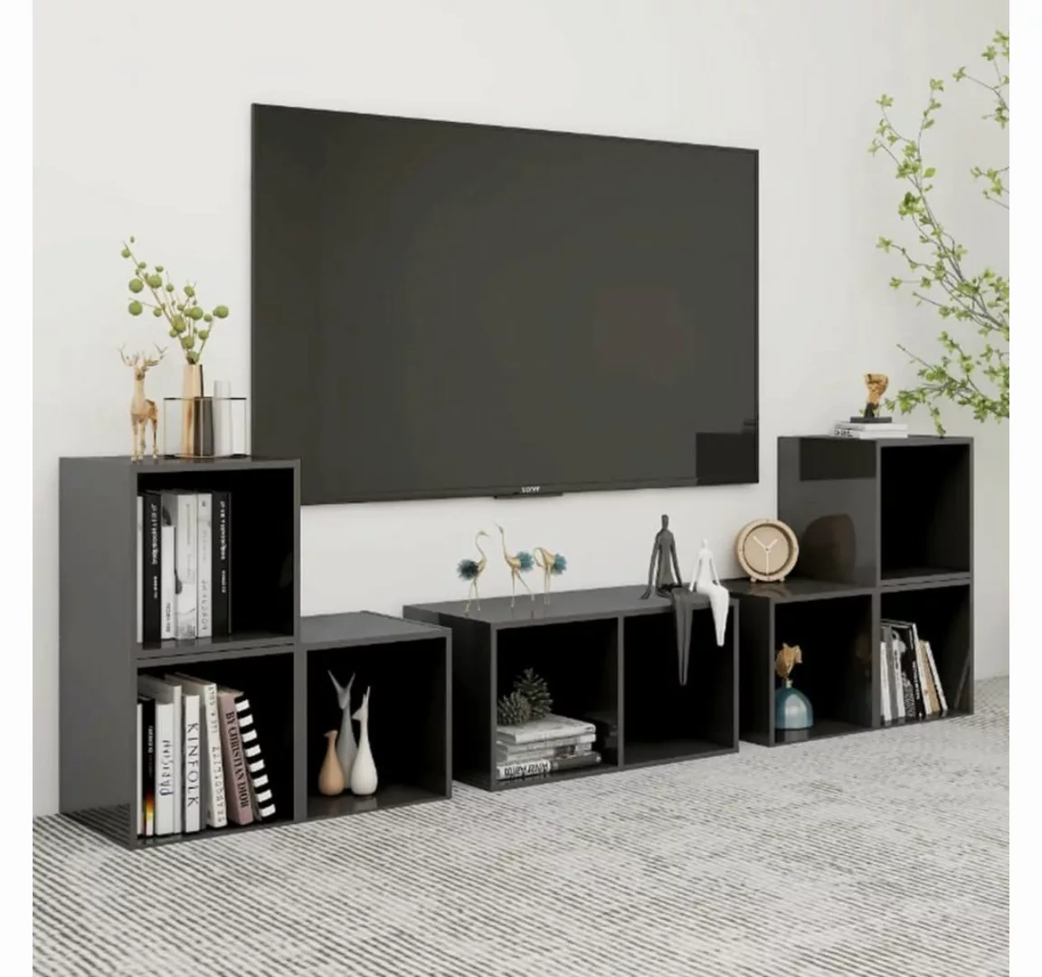 vidaXL Kleiderschrank 6-tlg TV-Schrank-Set Hochglanz-Grau Spanplatte günstig online kaufen