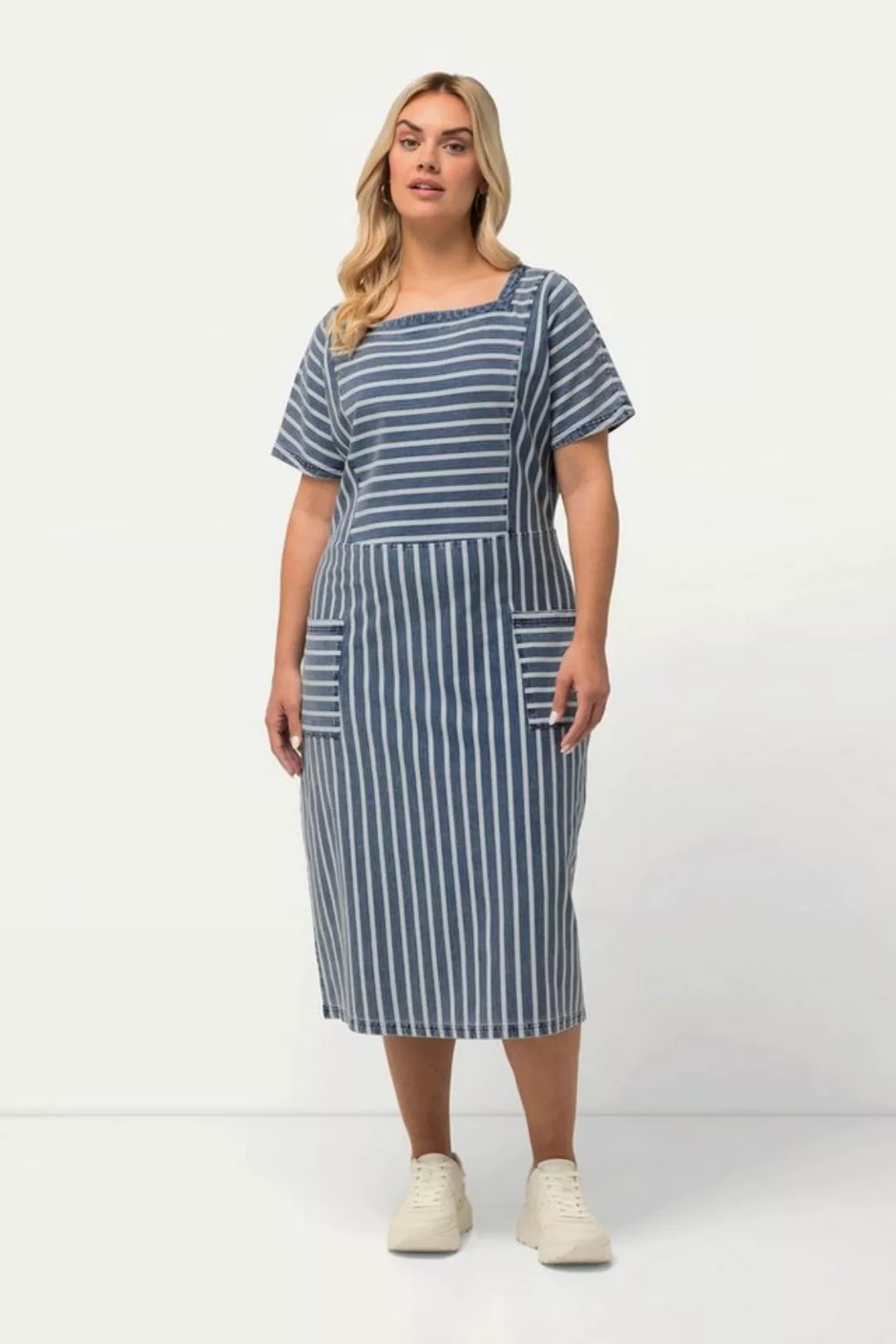 Ulla Popken Sommerkleid Sweat-Midikleid Jeanslook Carree-Ausschnitt günstig online kaufen