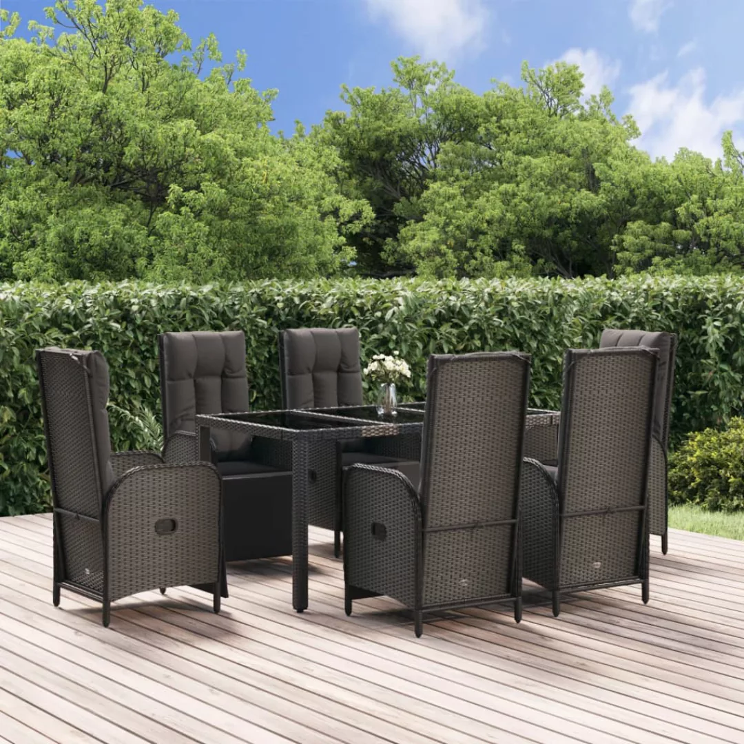 Vidaxl 7-tlg. Garten-essgruppe Mit Kissen Schwarz Und Grau Poly Rattan günstig online kaufen