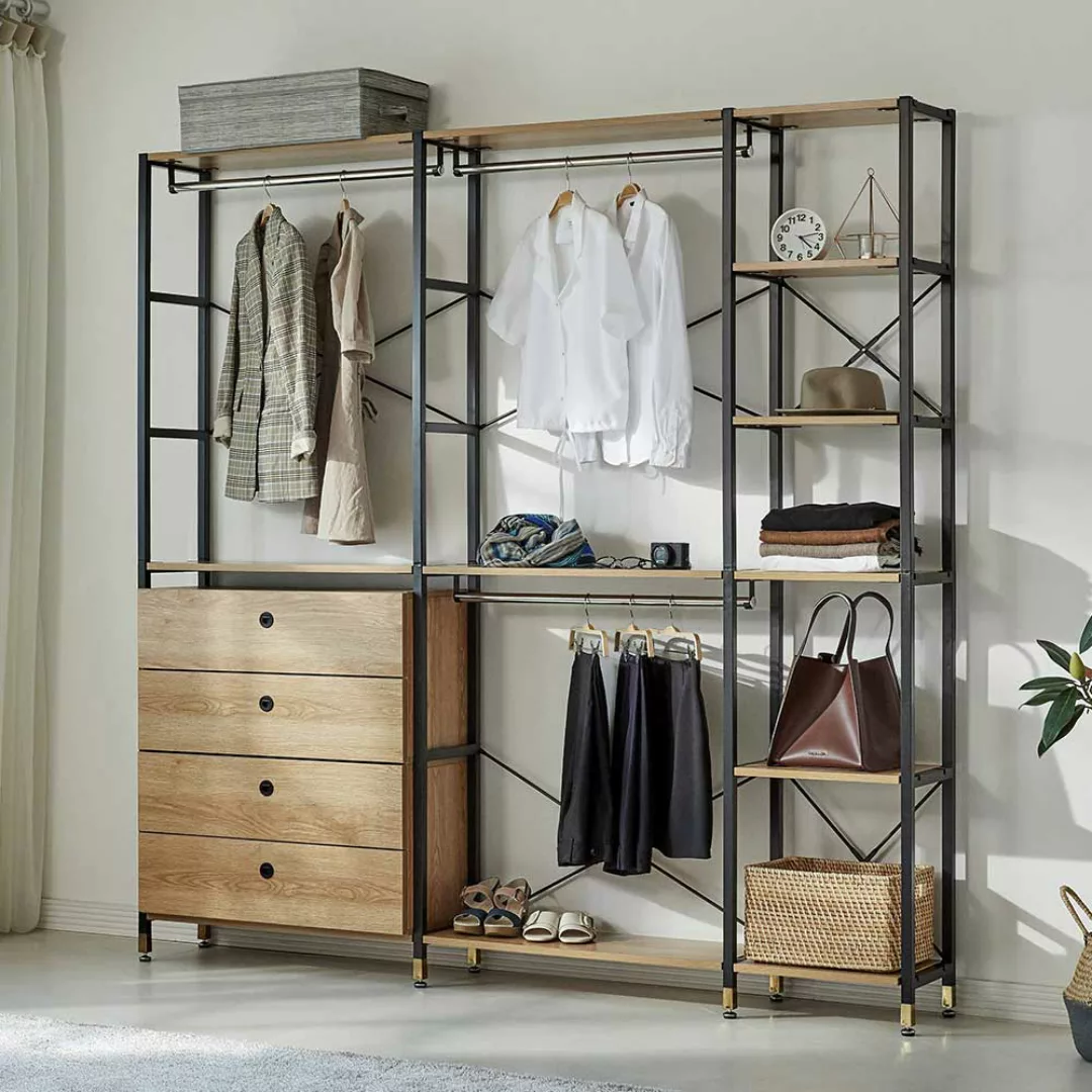 Garderobenkombination in Schwarz und Akaziefarben Loft Design günstig online kaufen