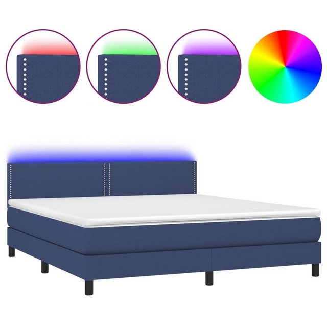 vidaXL Bettgestell Boxspringbett mit Matratze LED Blau 180x200 cm Stoff Bet günstig online kaufen