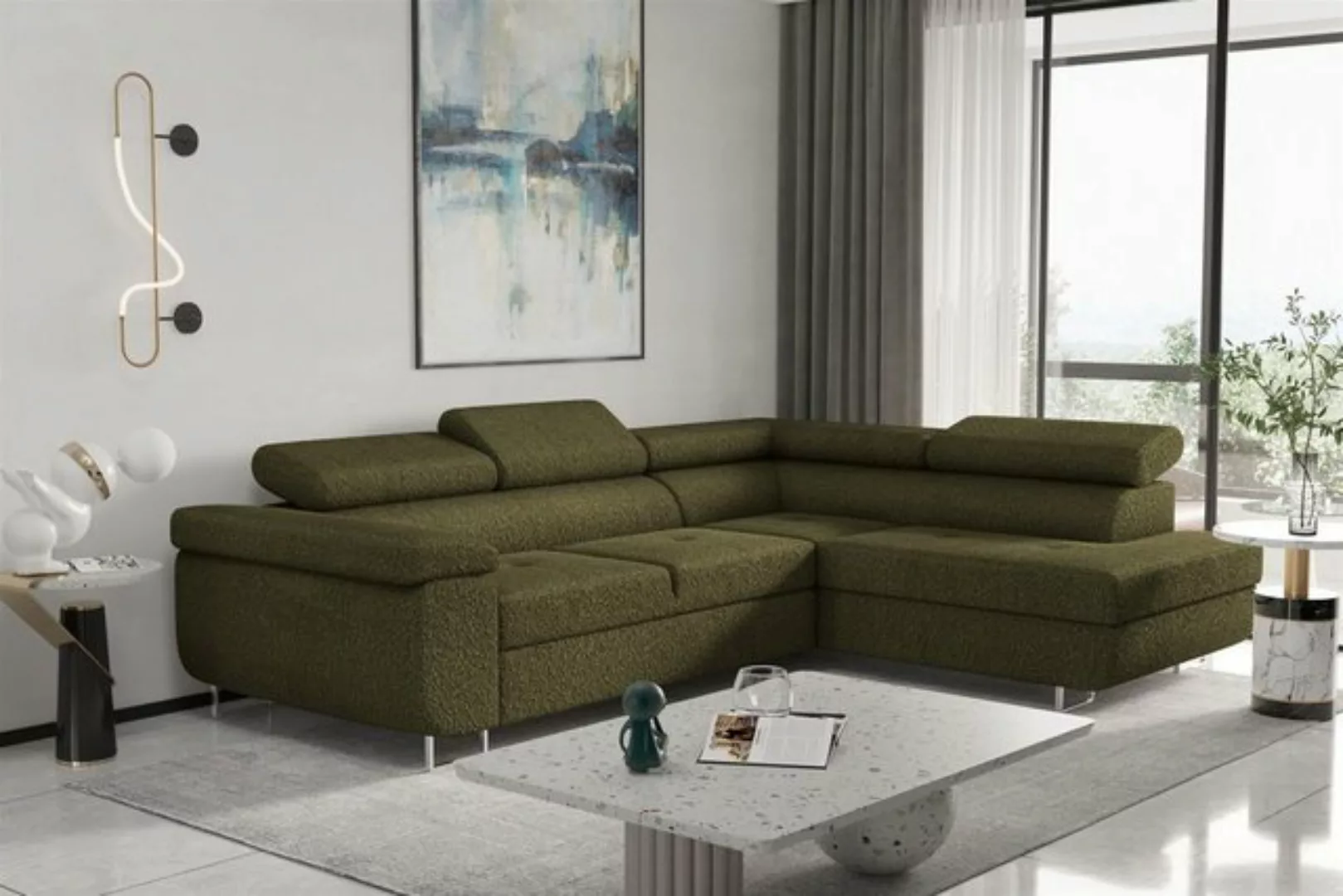 Fun Möbel Ecksofa Couchgarnitur Schlafsofa JADE mit Ottomane in Stoff Ascot günstig online kaufen