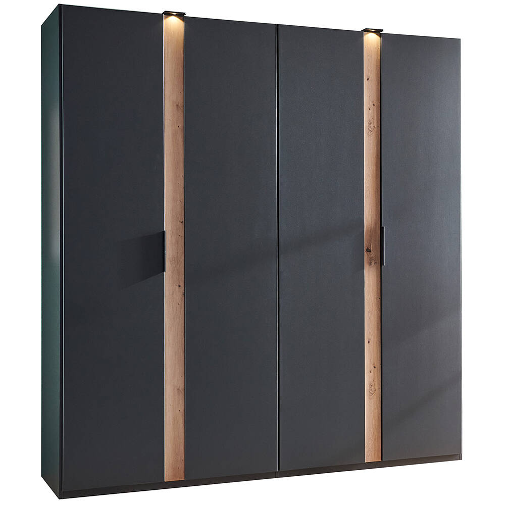 Kleiderschrank 200 cm breit modern inkl. Beleuchtung in grau mit Eiche ROND günstig online kaufen