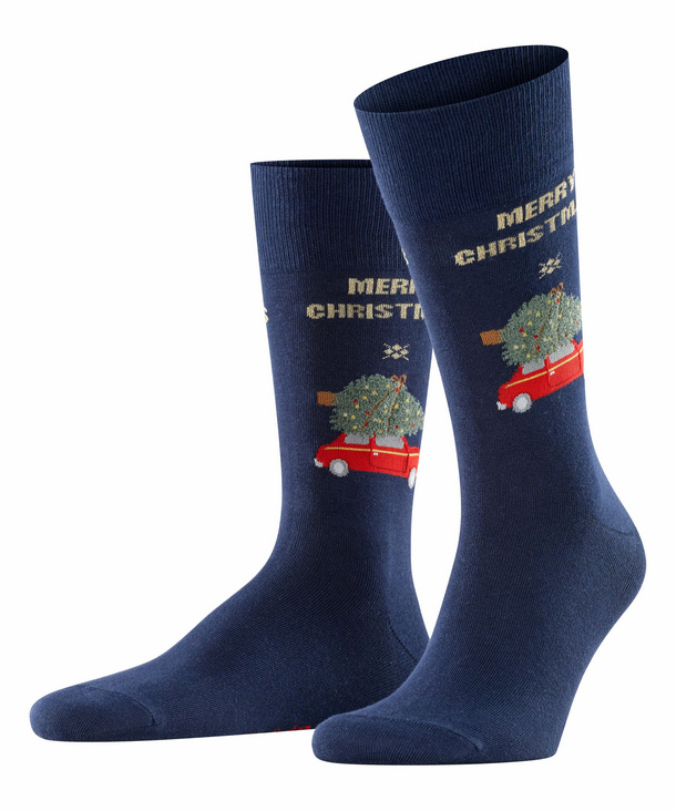 Burlington X-Mas Caro Herren Socken, 40-46, Blau, AnderesMuster,Motiv, Baum günstig online kaufen