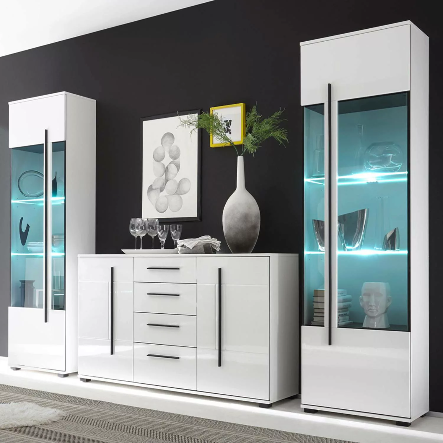 Wohnwand Set COLORADO-61 in weiß Hochglanz mit 2 Vitrinen inkl. LED und gro günstig online kaufen
