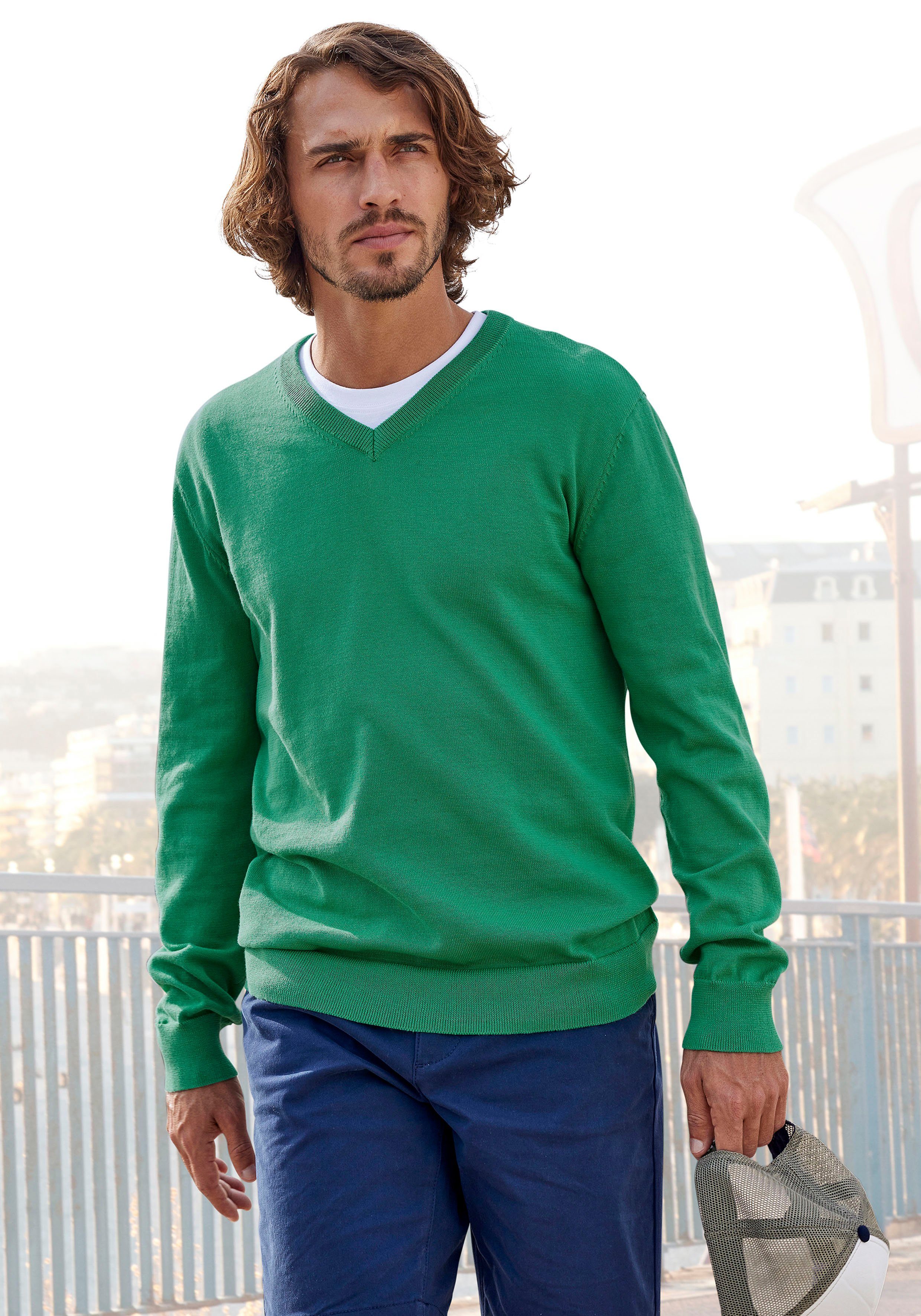 H.I.S Strickpullover, mit V-Ausschnitt, Pullover aus Feinstrick, Baumwollmi günstig online kaufen