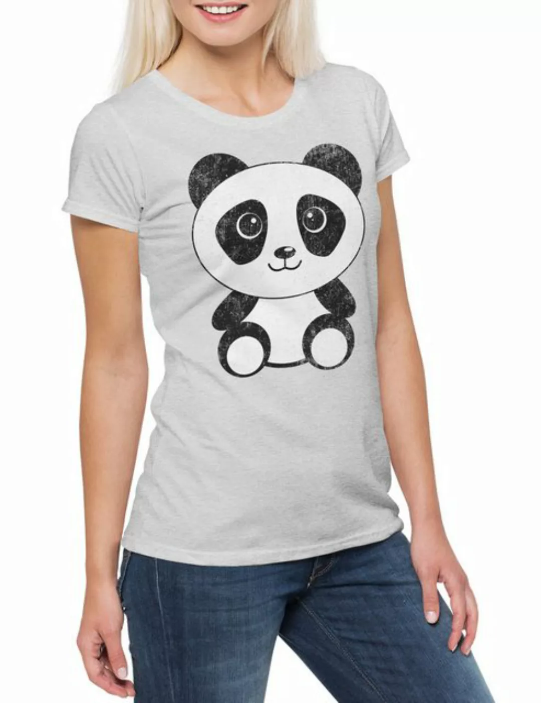 Urban Backwoods Print-Shirt Panda I Damen T-Shirt Comic Look Bear Bär Cutie günstig online kaufen